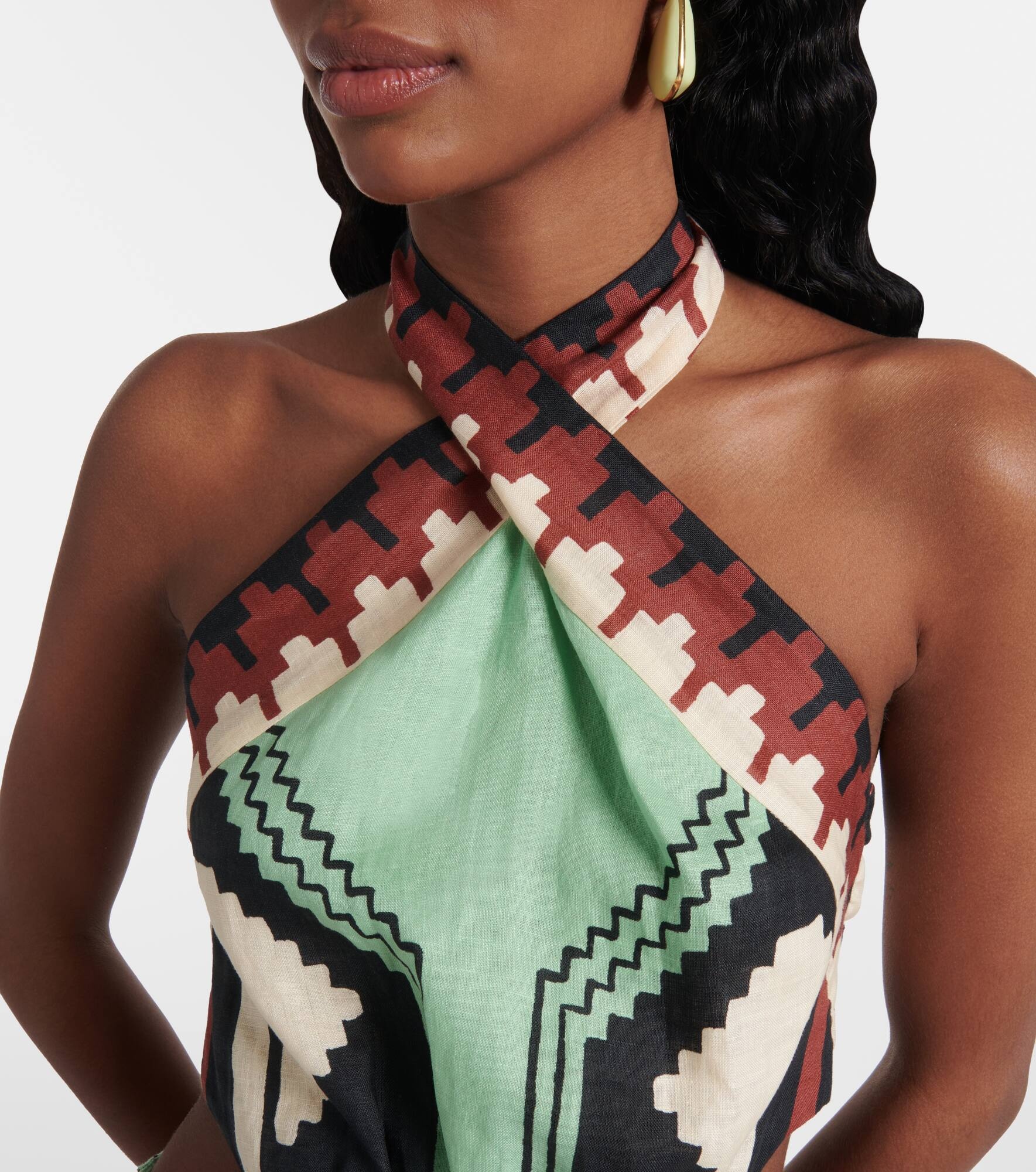 Printed halterneck linen minidress - 4