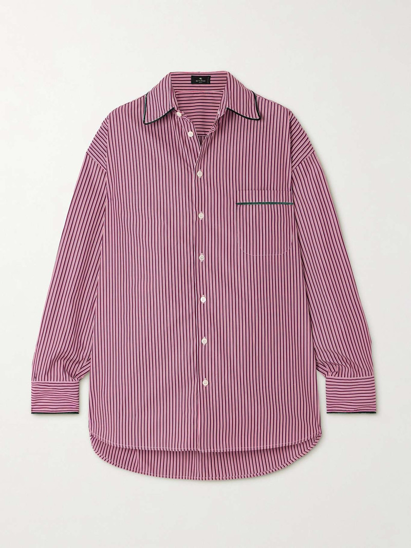 Velvet-trimmed striped cotton-poplin shirt - 1