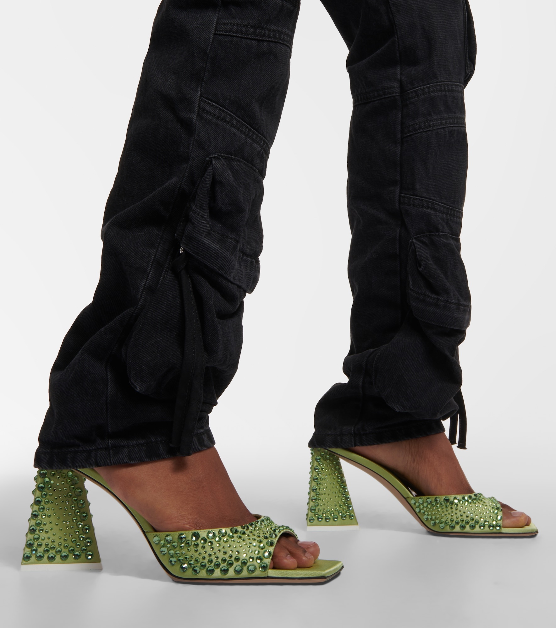 Mini Devon embellished satin mules - 4