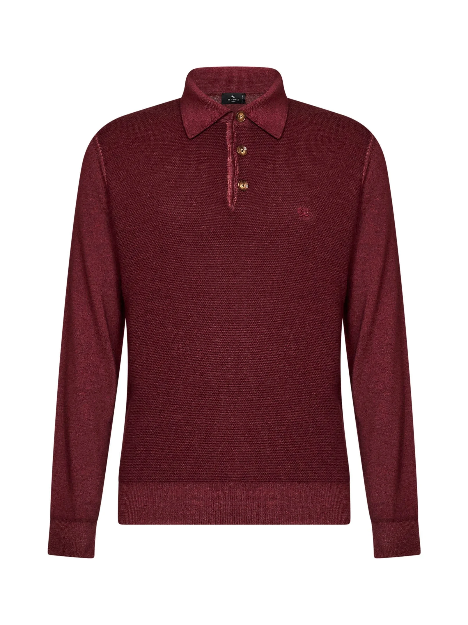 Burgundy two-tone wool knit logo-embroidered polo shirt - 1