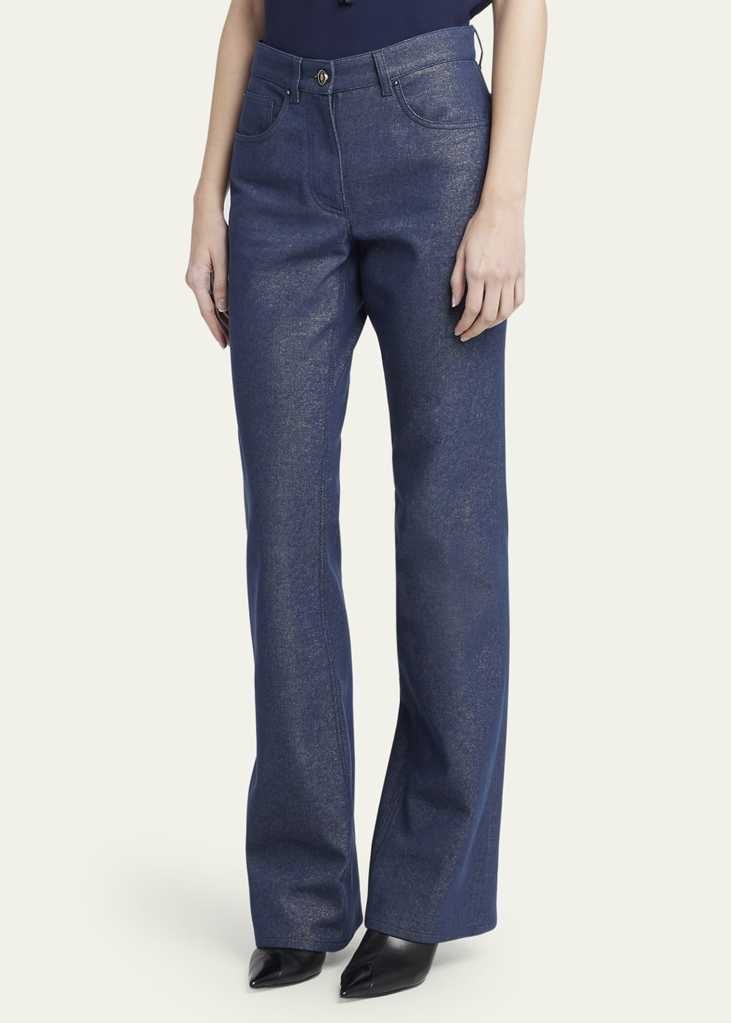 Bootleg Denim Jeans with Logo Embroidery - 4