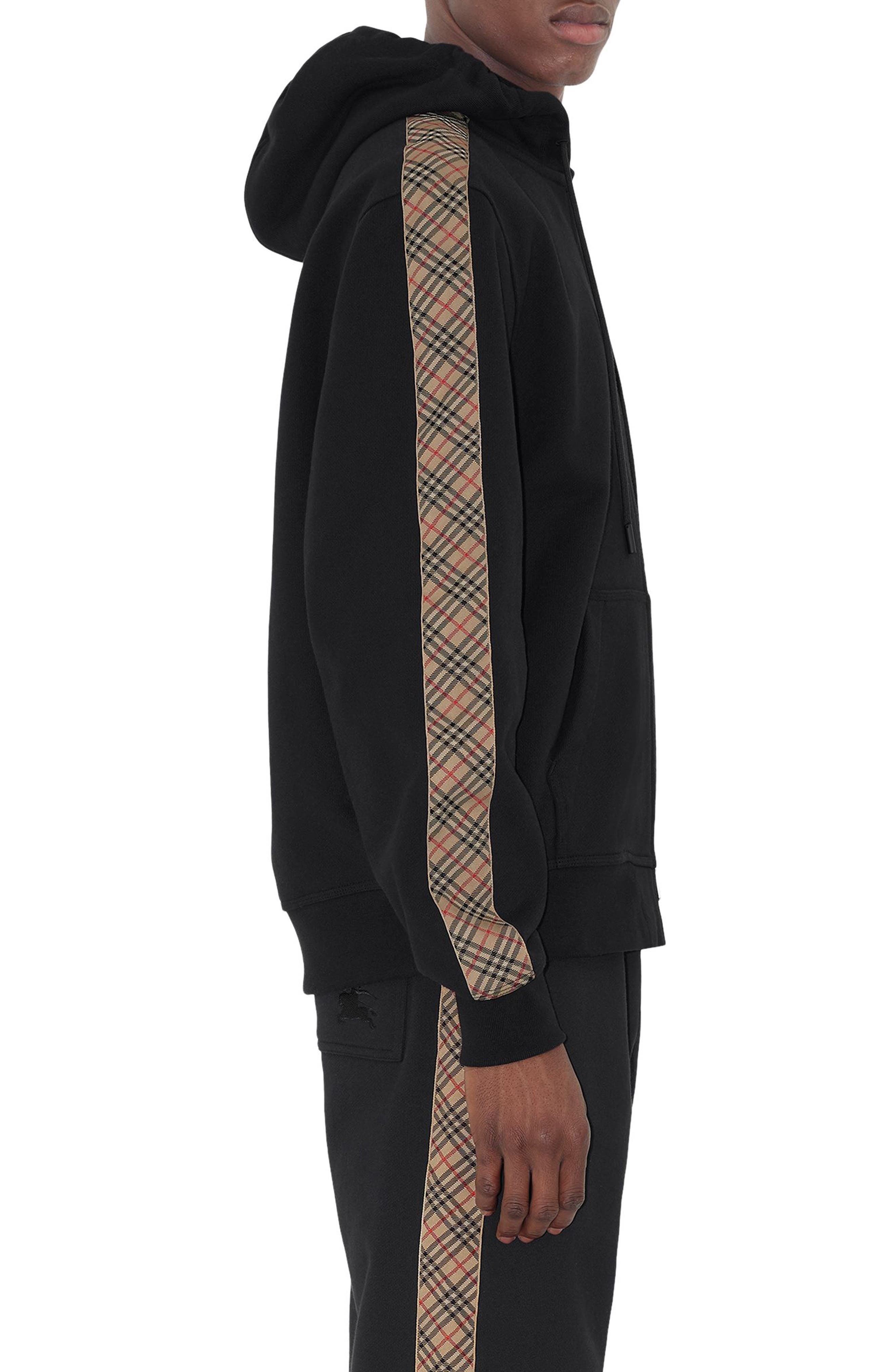 burberry EKD Embroidered Check Trim French Terry Full Zip Hoodie in Black at Nordstrom - 3