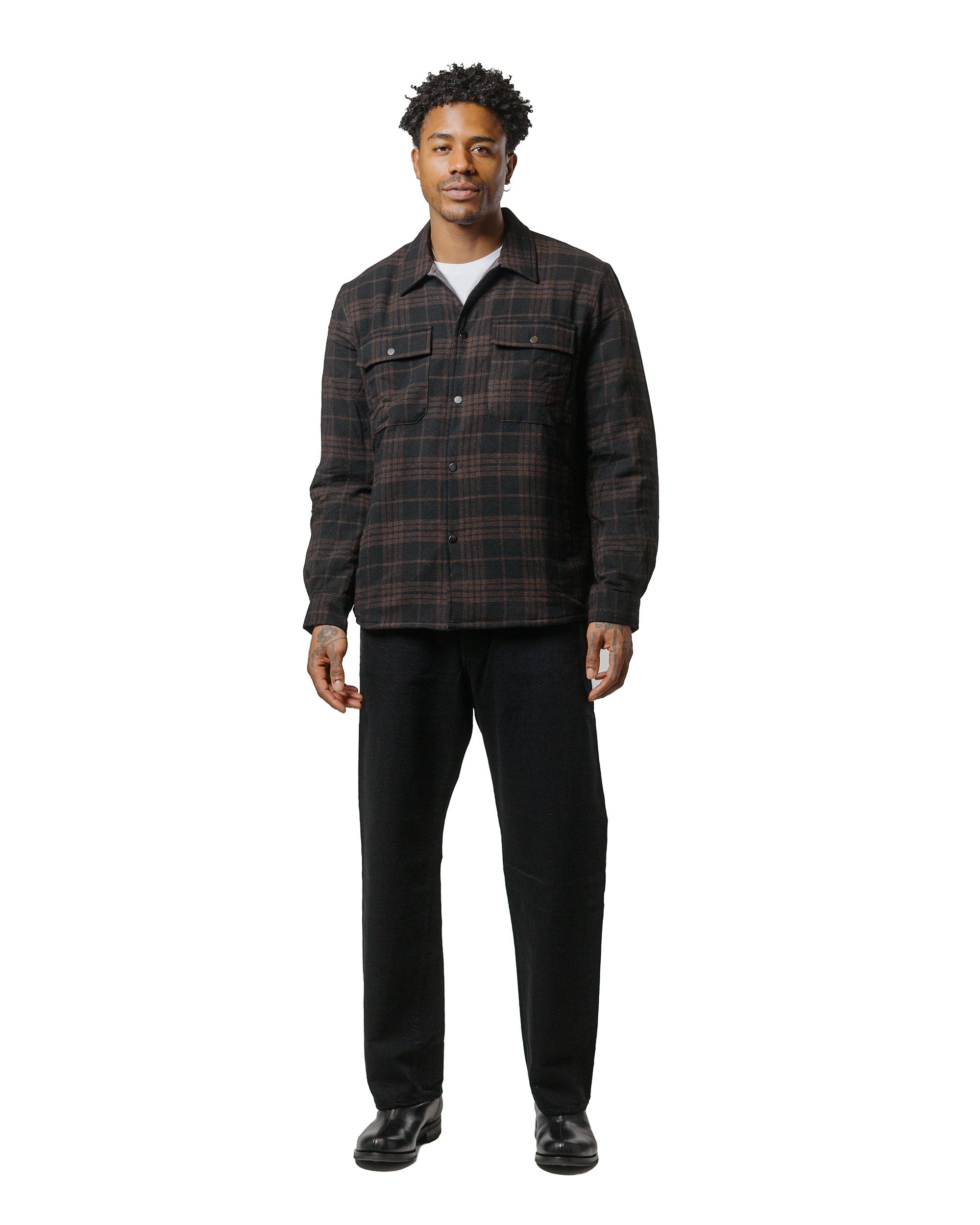 Hjalmer Insulated Wool Check Overshirt Espresso - 4