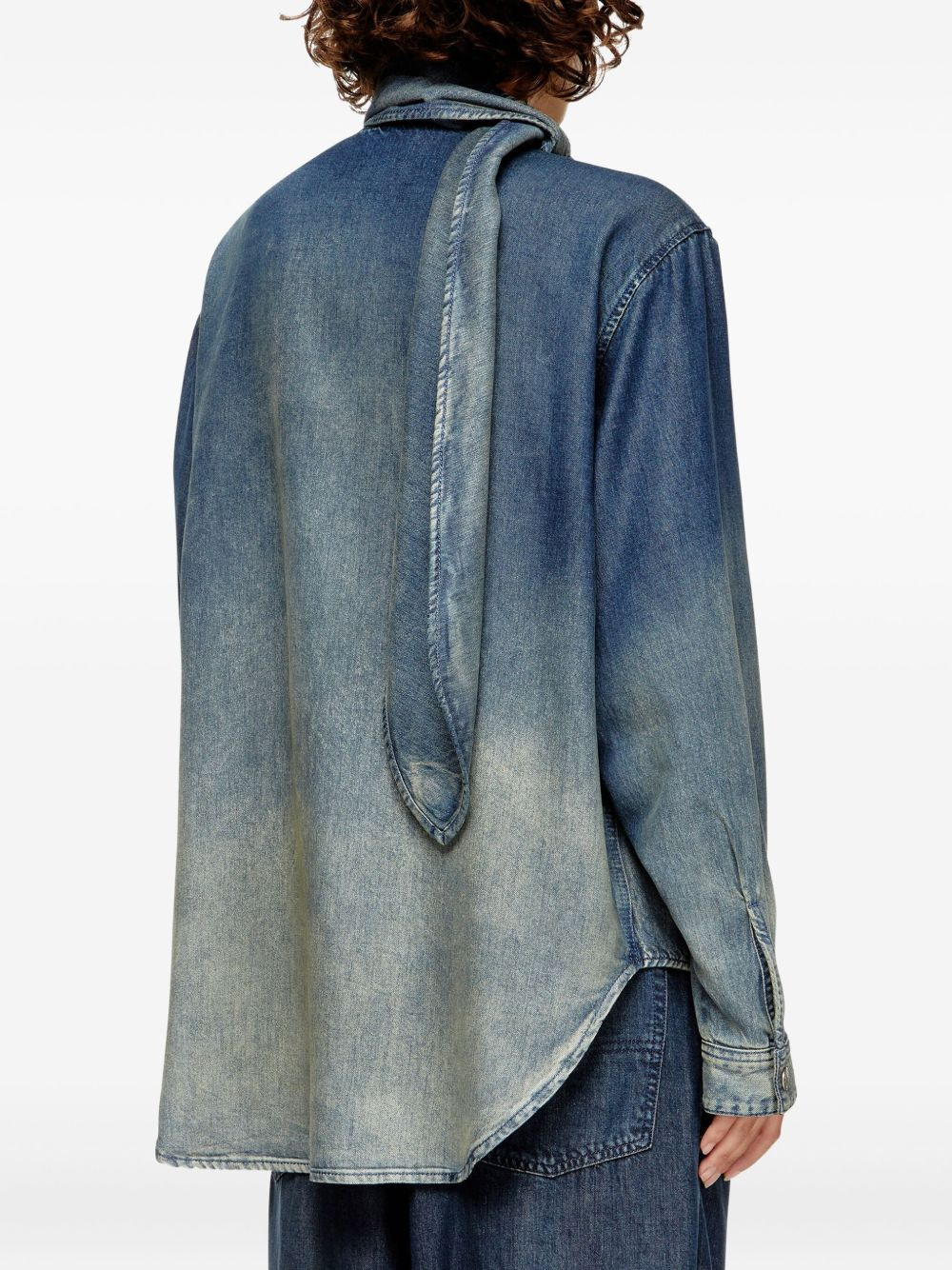 tie-neck denim blouse - 4