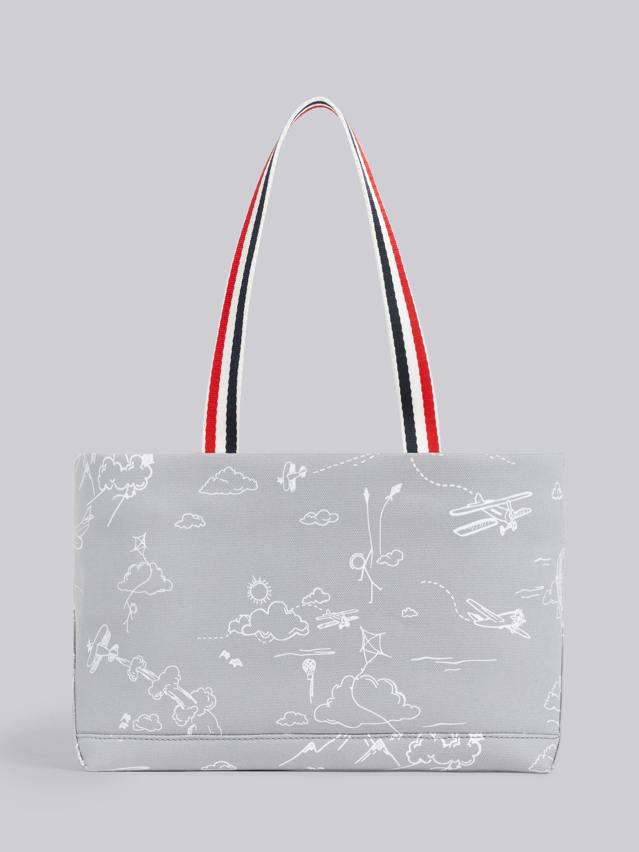 Medium Grey Cotton Canvas Sky Motif Drawstring Small Tool Tote - 4