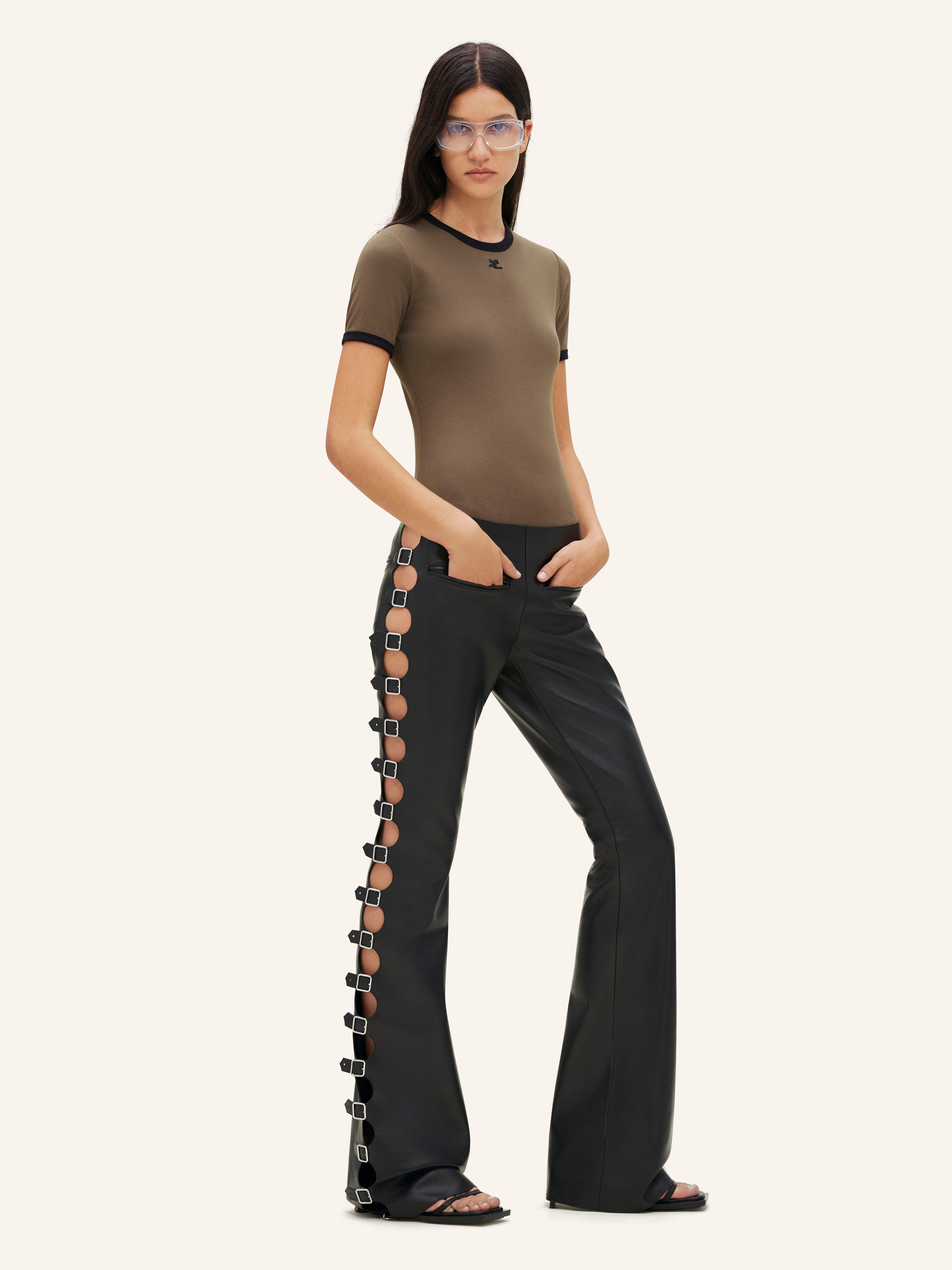 MULTI-BUCKLE LEATHER BOOTCUT PANTS - 3