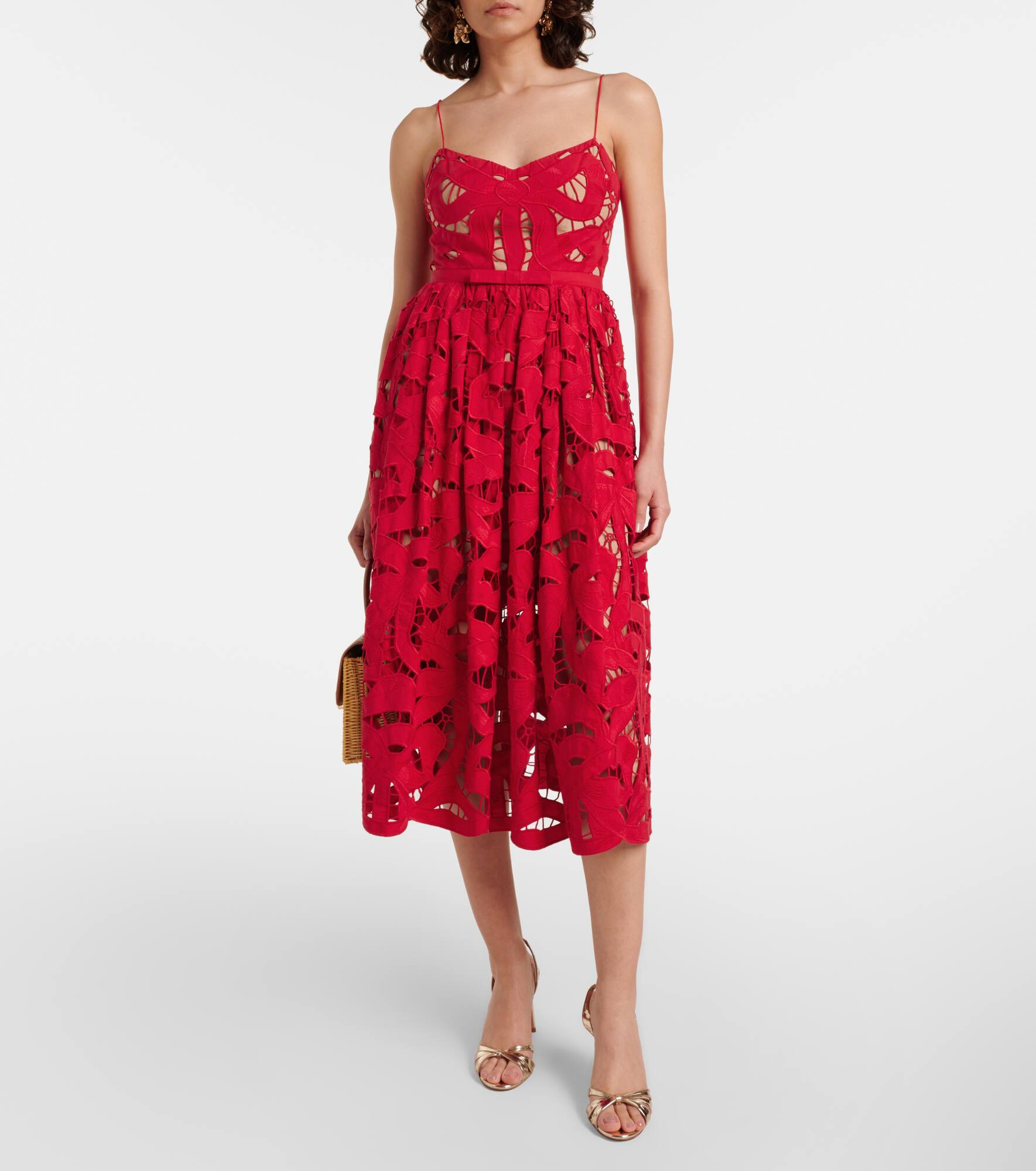 Bow lace linen and cotton midi dress - 2