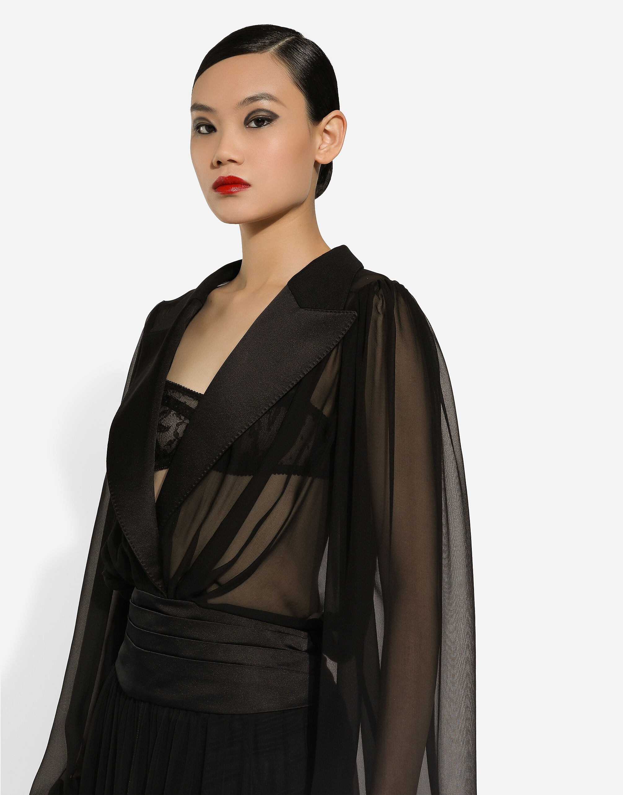 Long silk chiffon tuxedo dress - 5