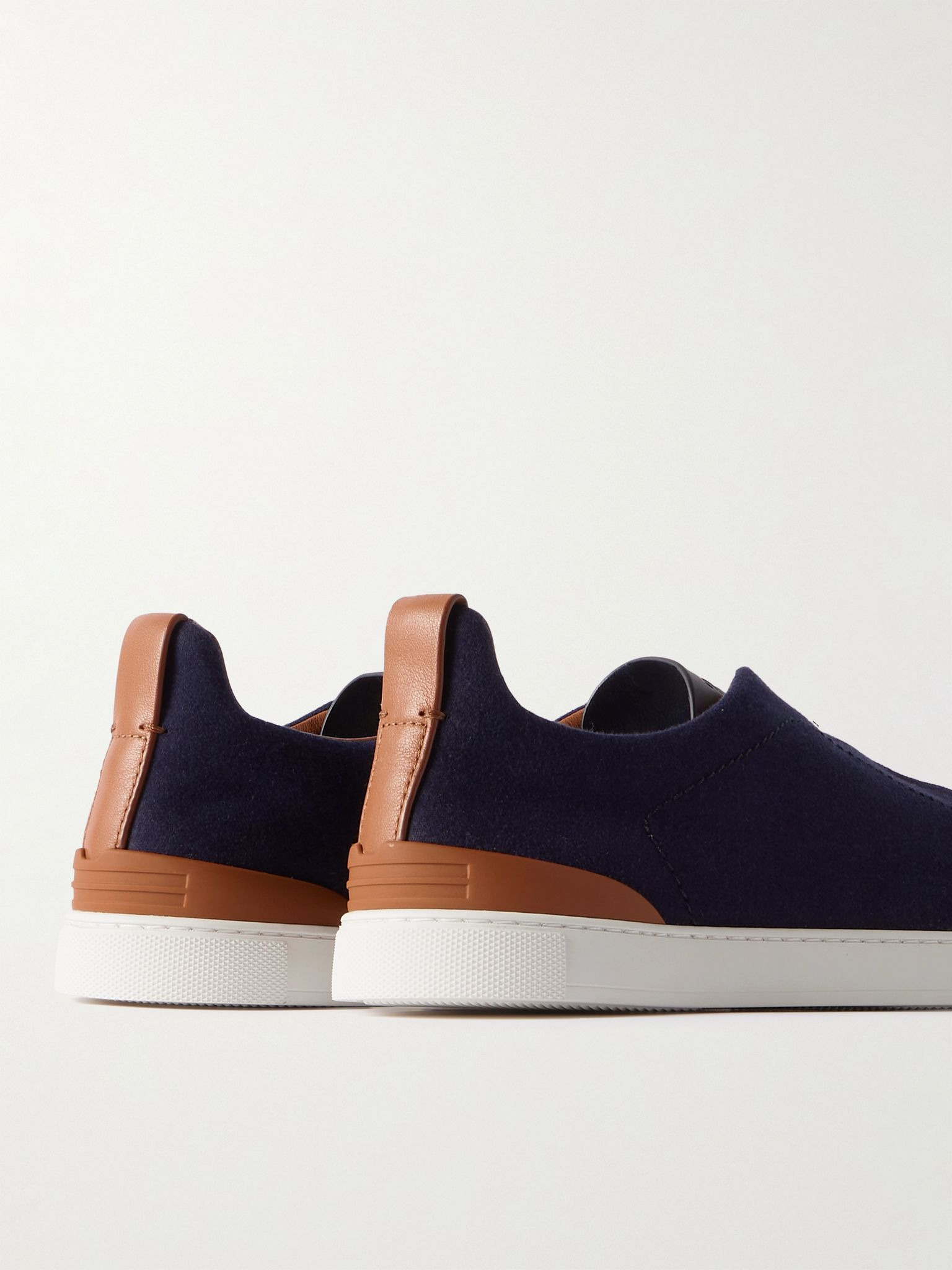 Triple Stitch™ Leather-Trimmed Wool Slip-On Sneakers Navy - 5