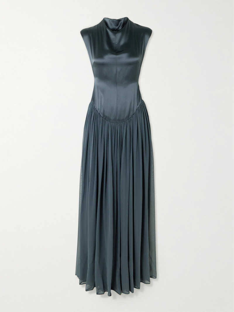 Sabi Gathered Silk-satin And -chiffon Gown 1