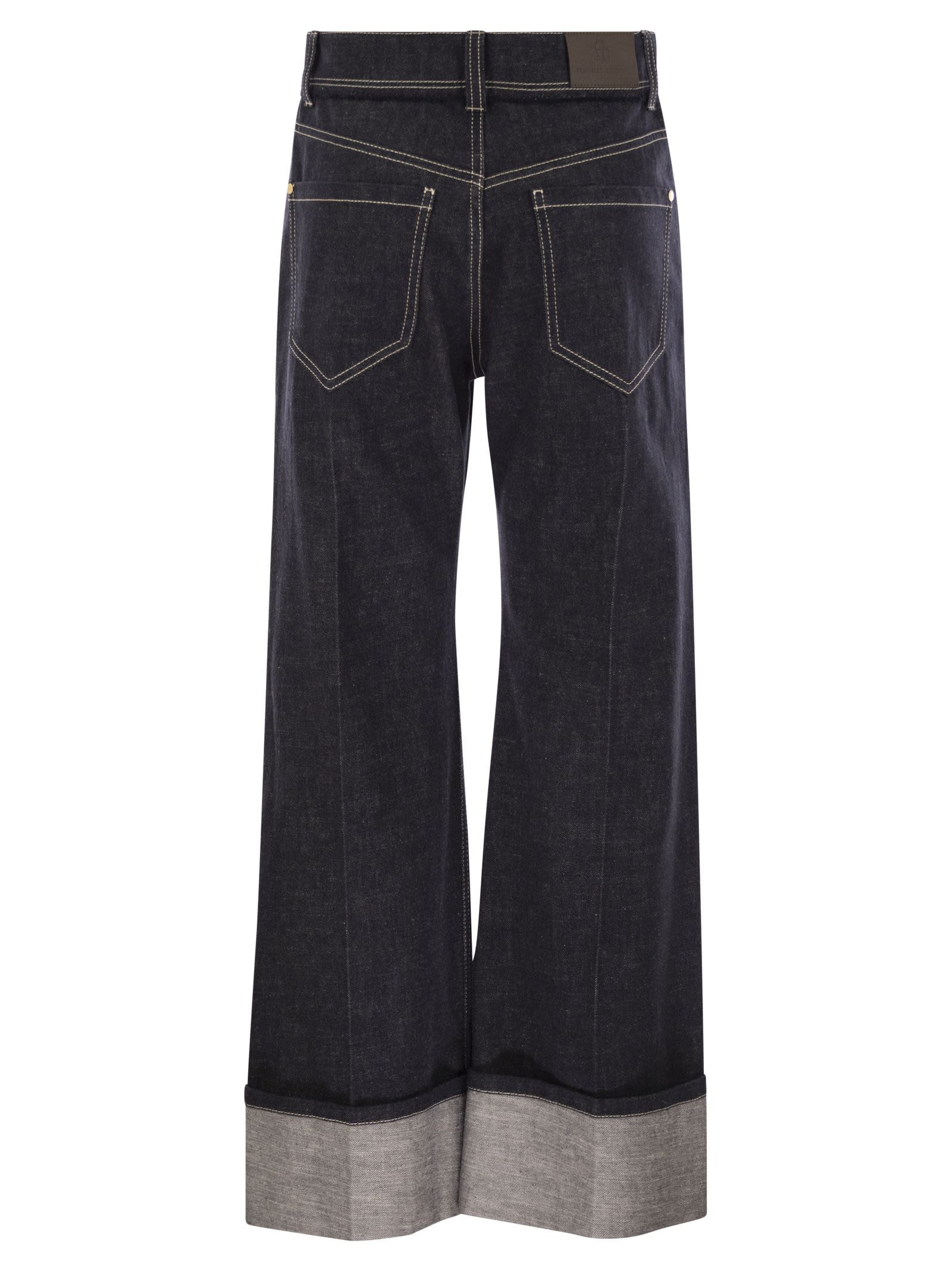 Brunello Cucinelli Women Crop Denim Trousers With Turn-Ups - 2