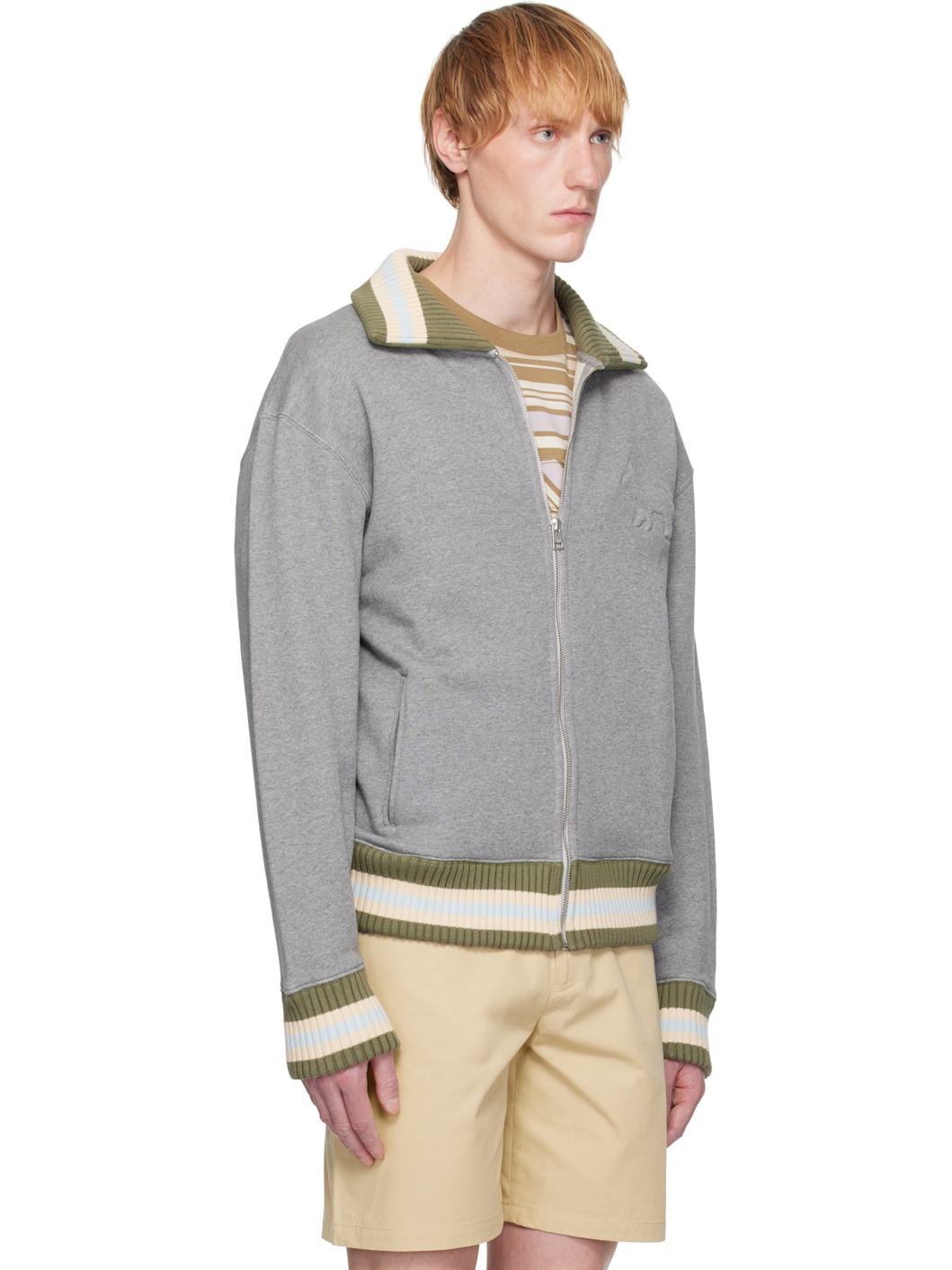Gray Varsity Zipped Bomber Jacket - 2