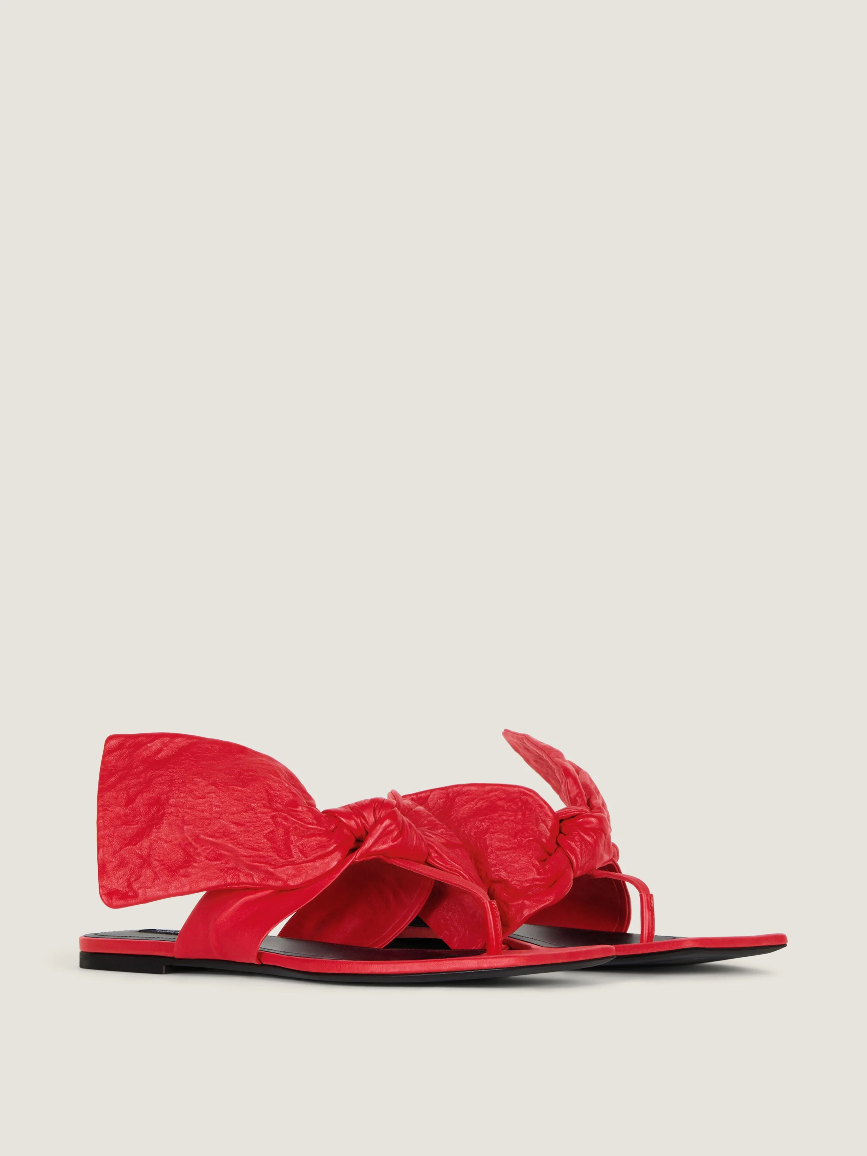 BOUDOIR THONGS IN NAPPA LEATHER WITH BOW - 1