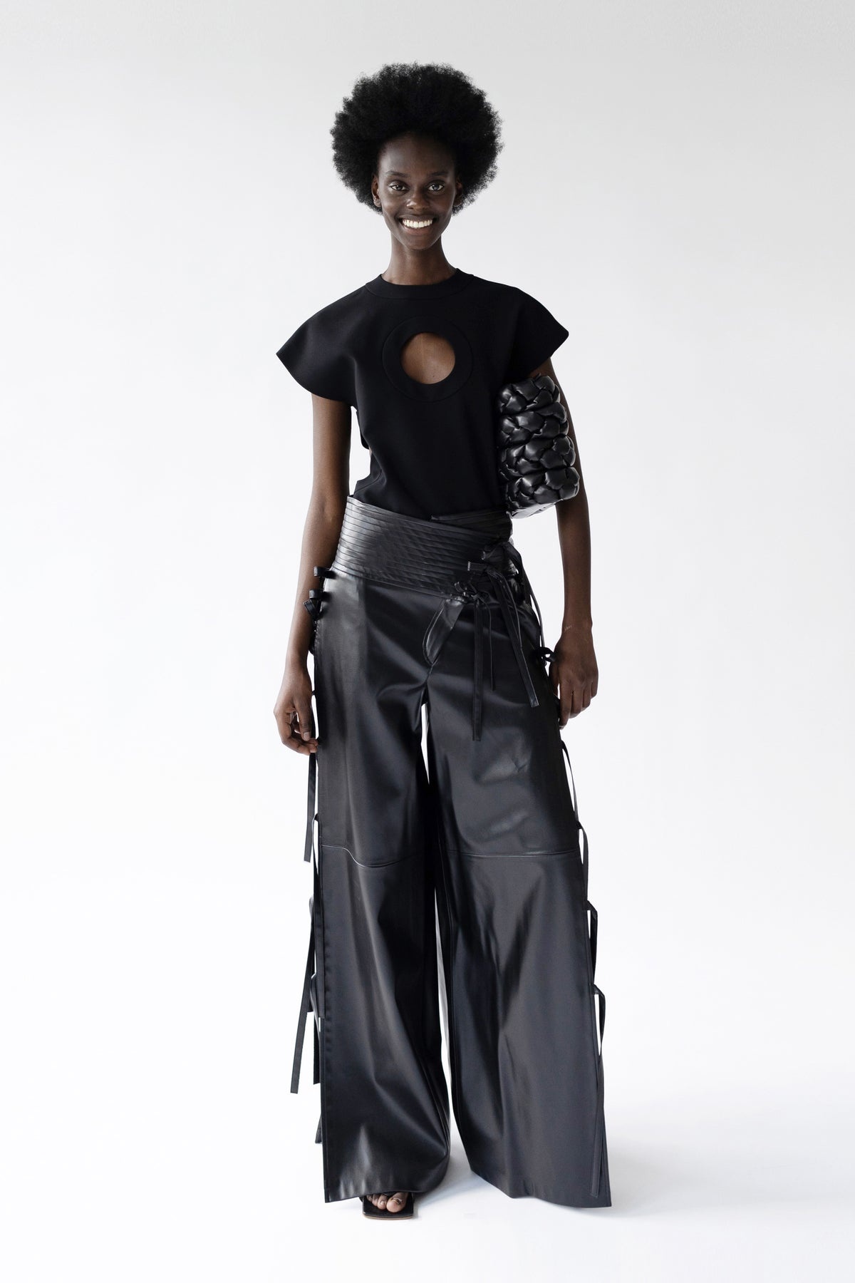 WIDE LEG PANTS WITH SIDE TIES BLACK - 11