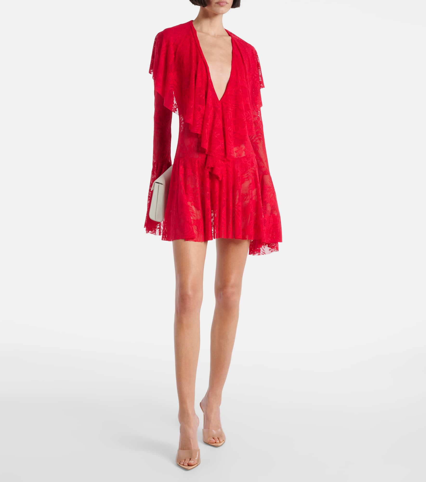 Ruffled semi-sheer lace minidress - 2