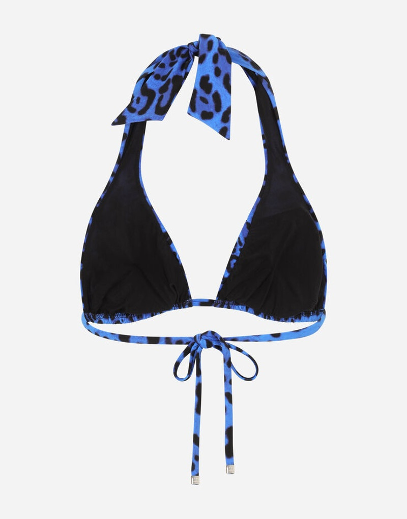 Padded triangle bikini top with neon leopard print 3