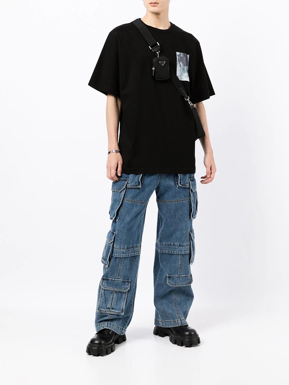 multi-pocket denim cargo trousers - 2