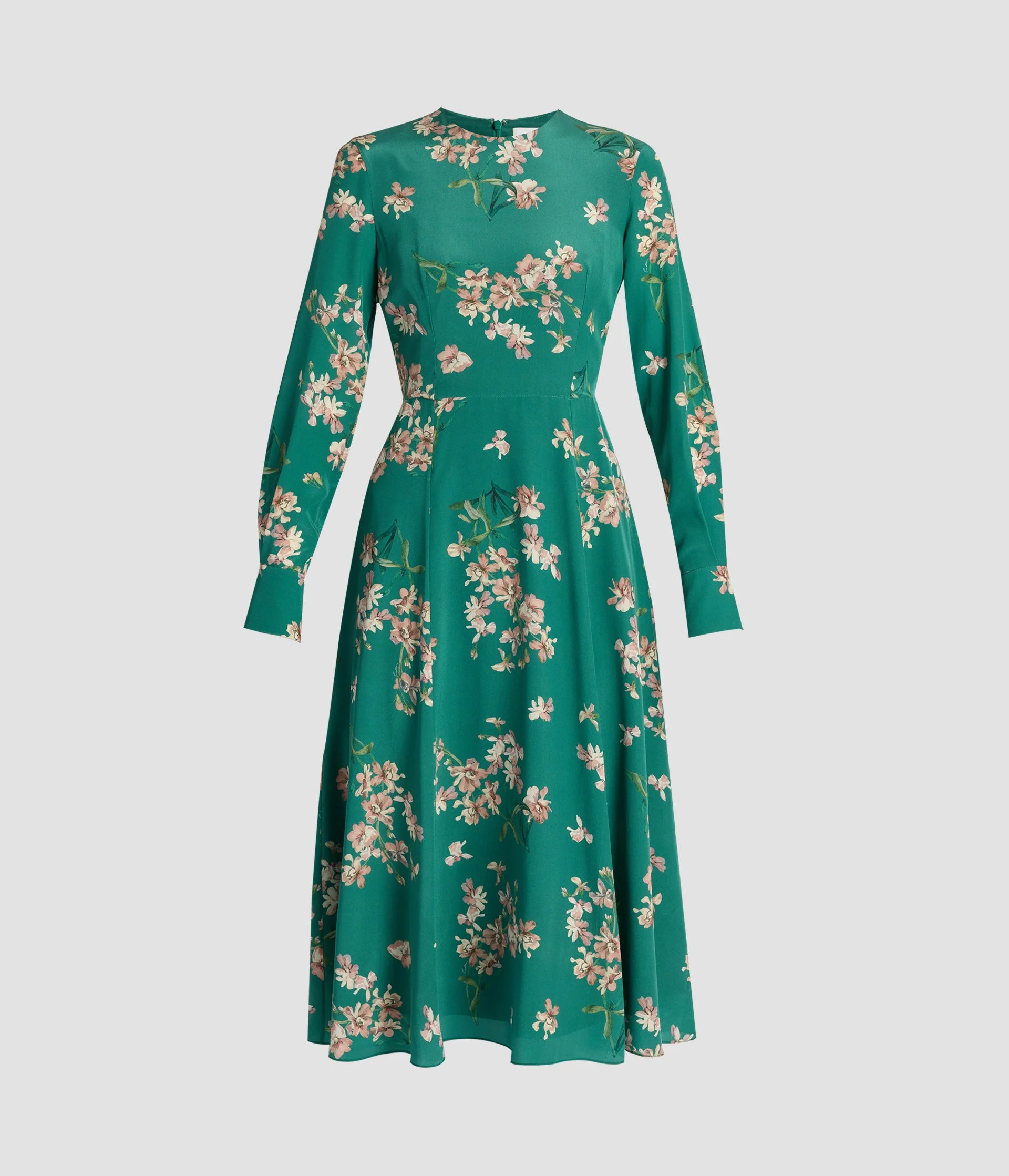 FLORAL CREPE DE CHINE LONG SLEEVE MIDI DRESS - 1