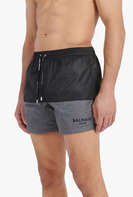 Black and dark gray swimsuit with black embroidered Balmain Paris logo - 5