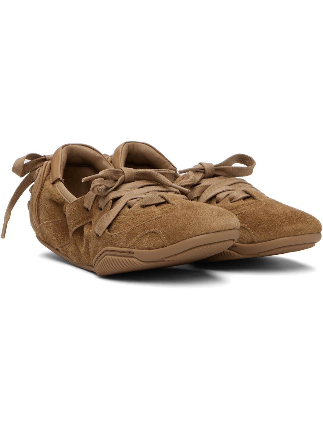 Brown Lace-Up Leather Sneakers - 4