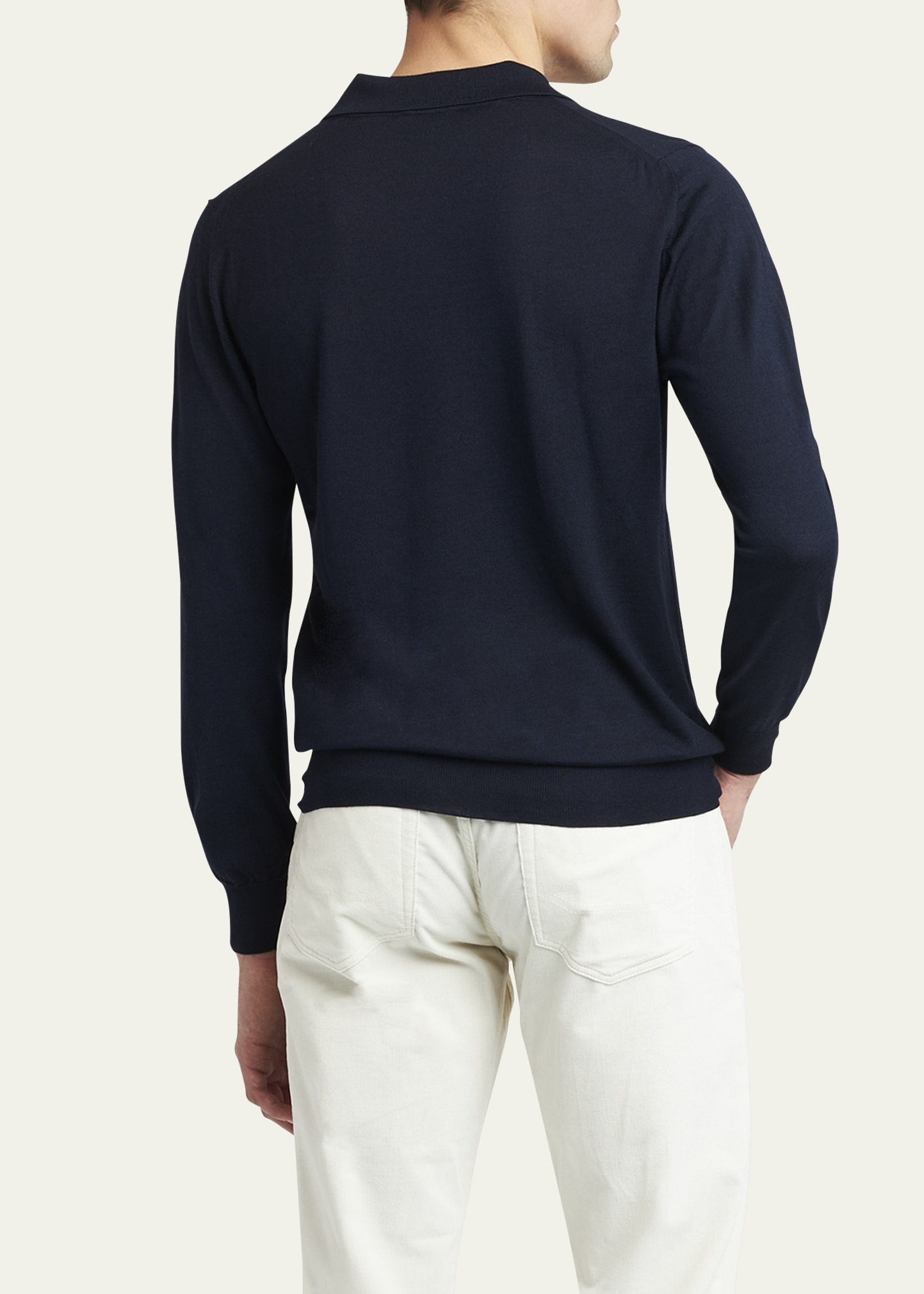 Men's Wool/Cashmere-Blend Long-Sleeve Polo Shirt - 3