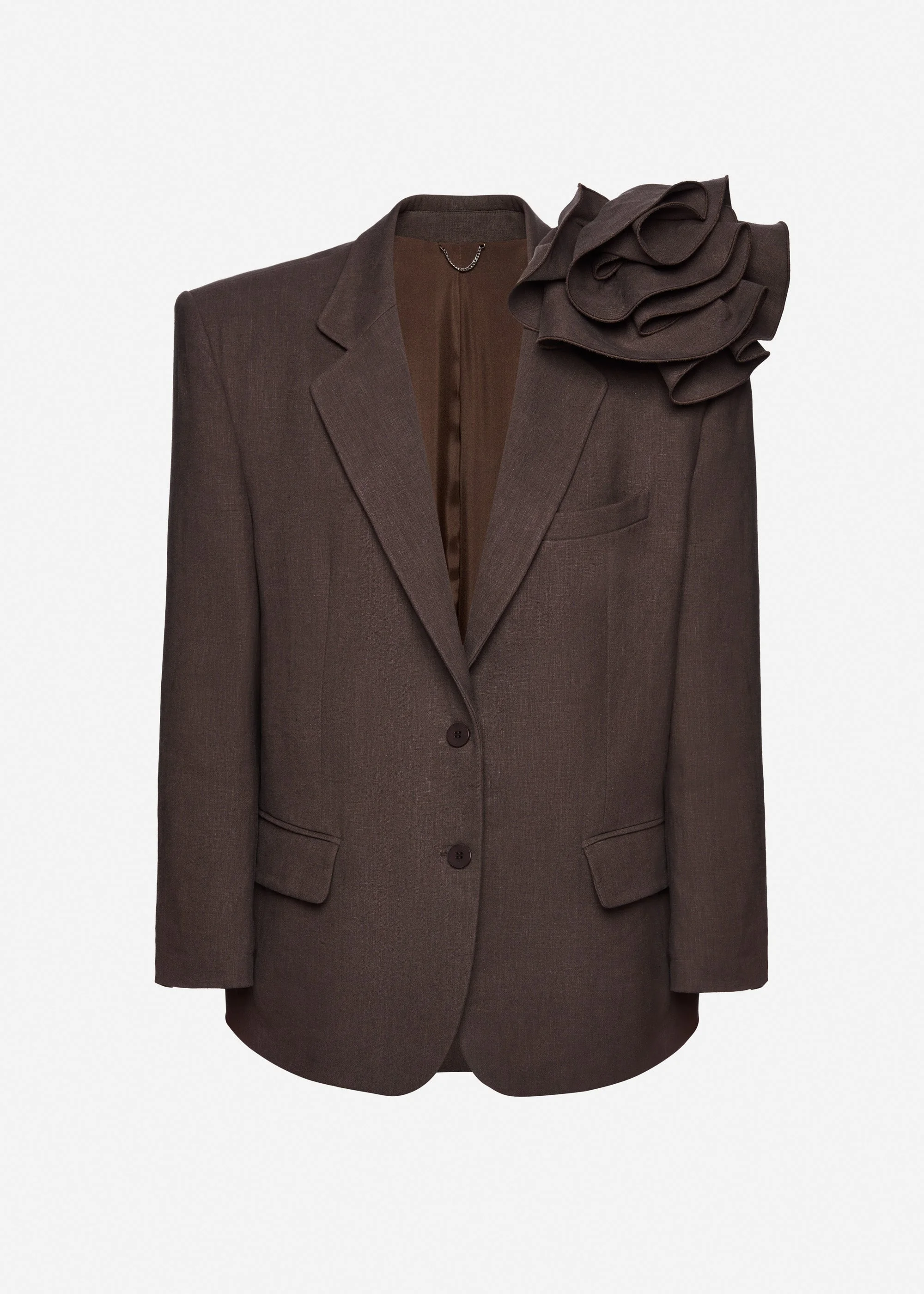 Linen flower blazer in brown - 1