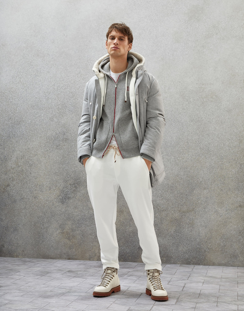 Wool, silk and cashmere bonded diagonal parka with down padding and shearling-lined hood 5