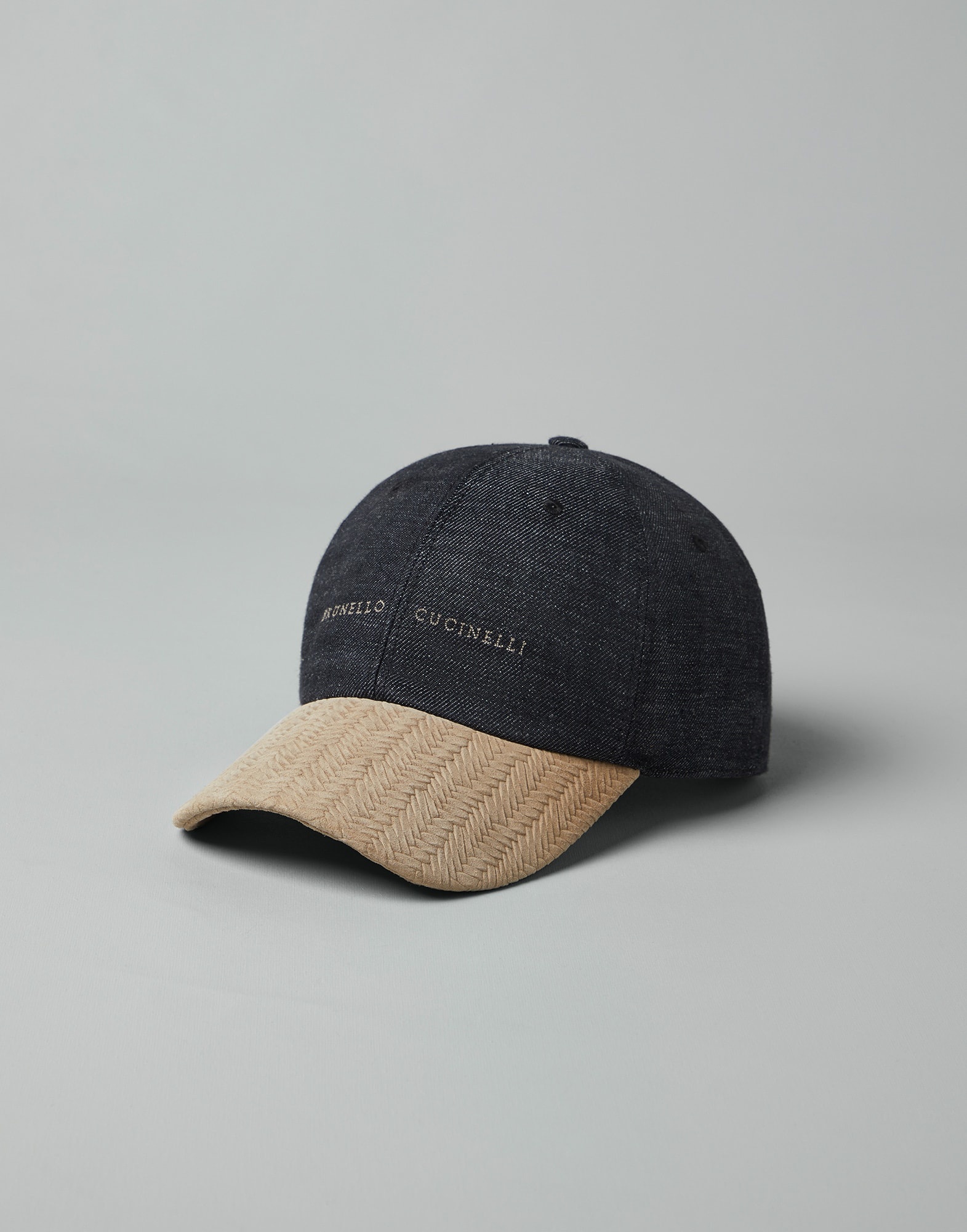 Denim-effect linen and suede baseball cap with embroidery - 1