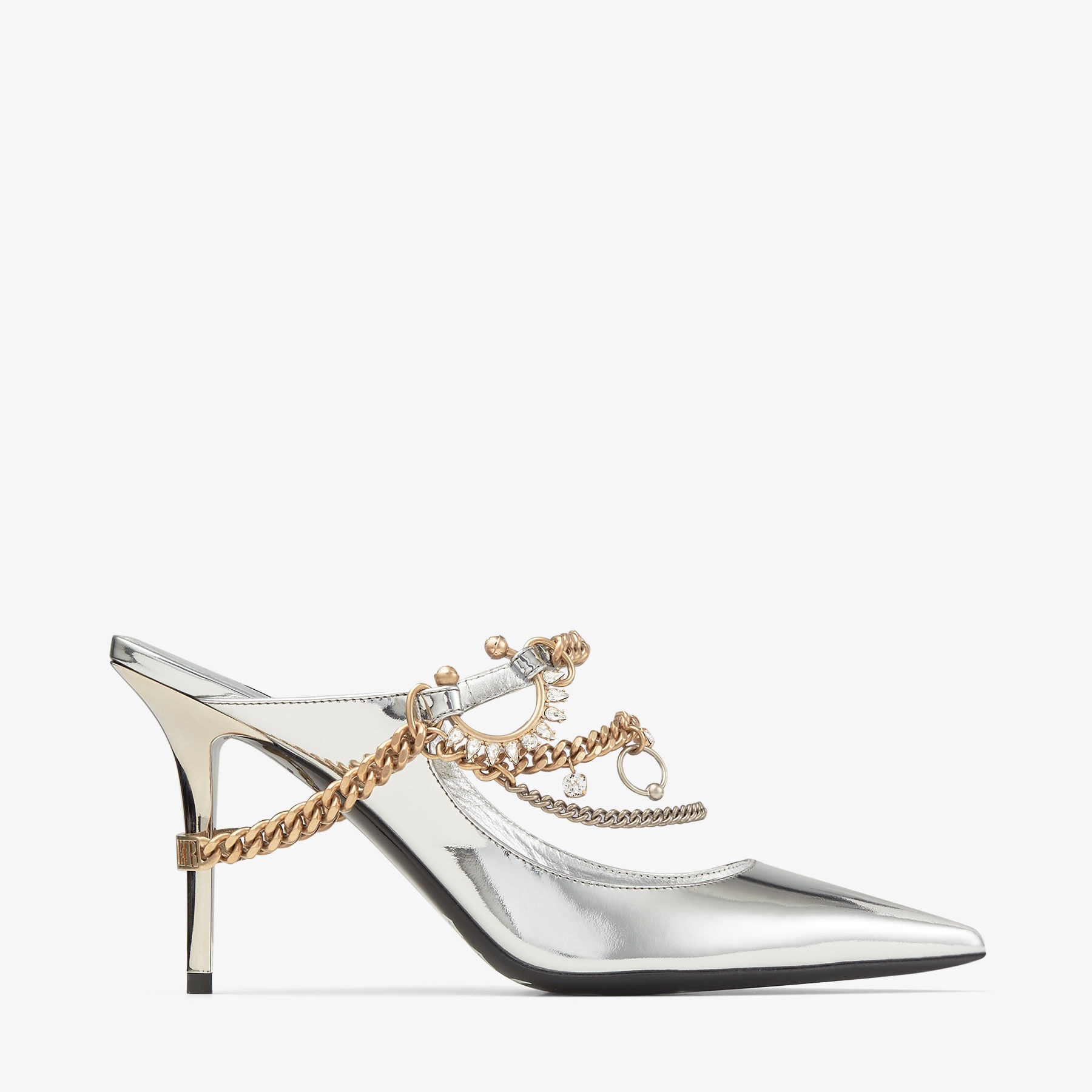 Jimmy Choo / Jean Paul Gaultier Bing 90
Silver Liquid Metal Leather Mules with Jewellery - 1