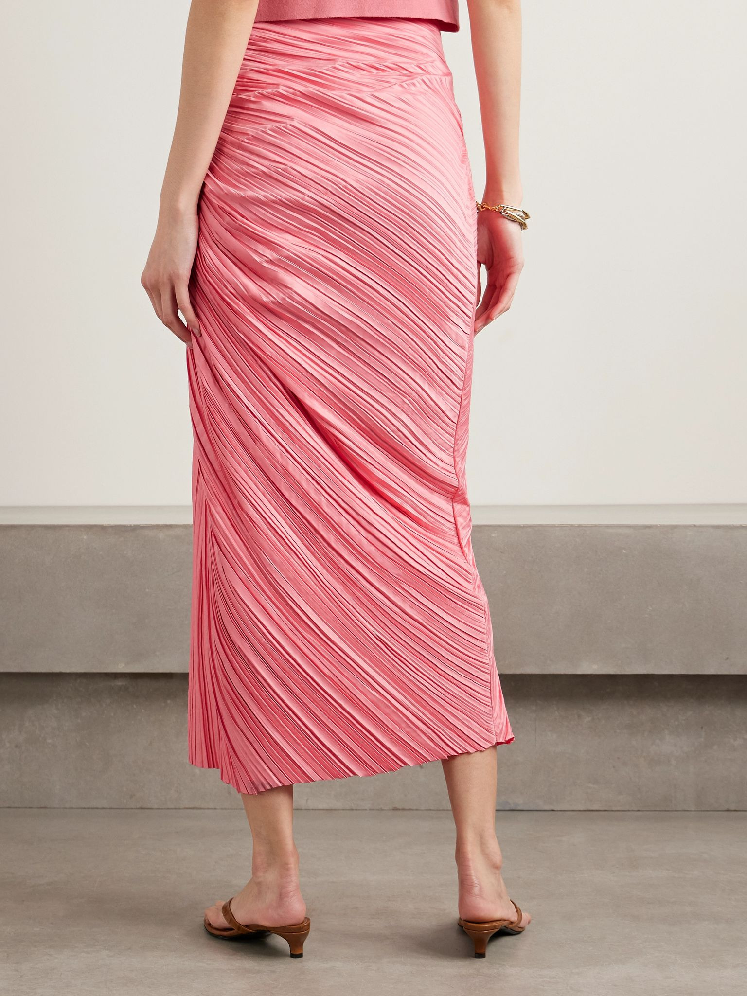 Sonoma draped plissé-satin midi skirt Bright pink - 3