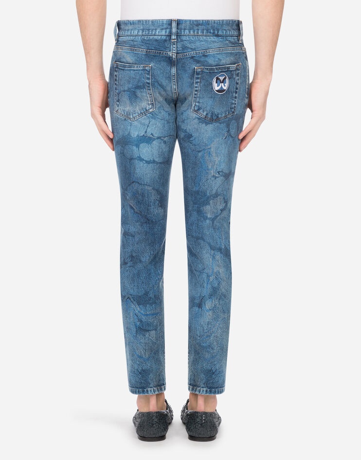 Washed blue skinny stretch jeans with brushstroke design - 2