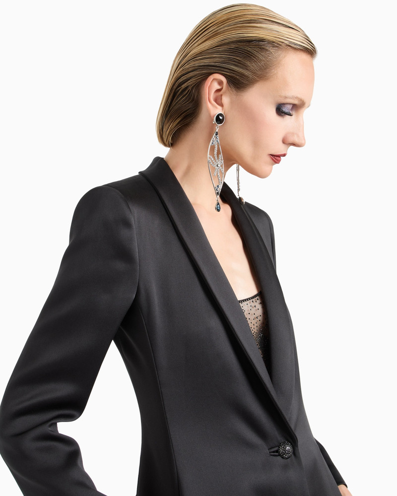 GLITTER SILK SATIN SINGLE-BREASTED LONG JACKET 5