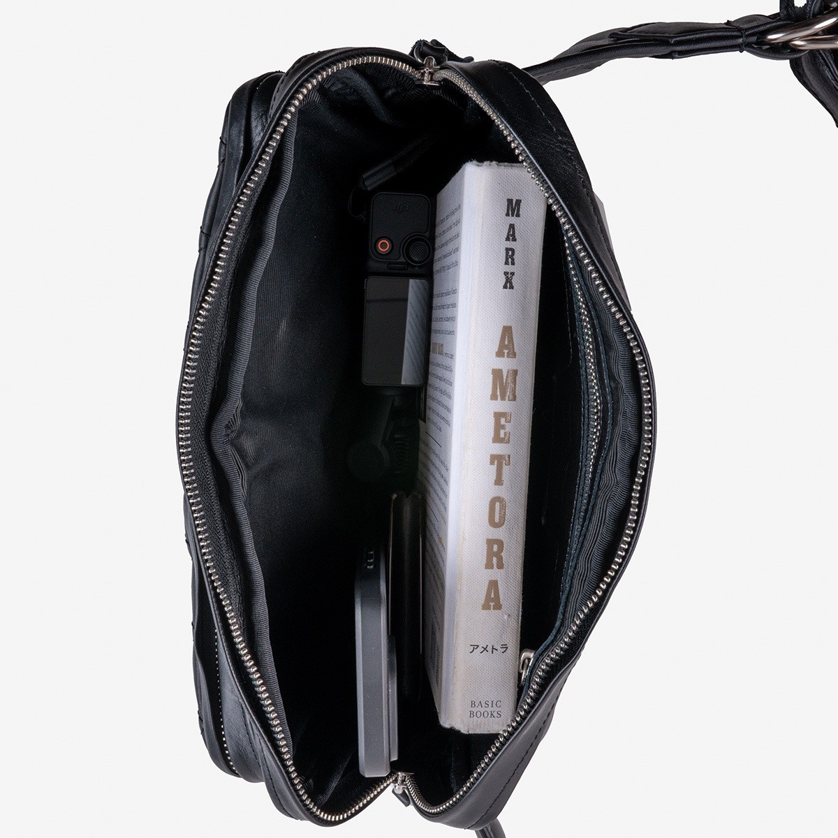 IHE-54-BLK Rectangular Diamond Stitched Leather Waist Bag - Black - 11