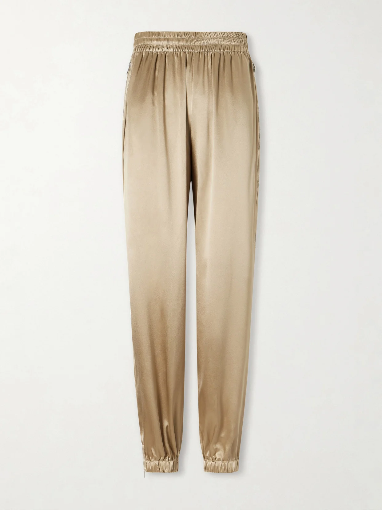 Zip-detailed Silk-satin Tapered Pants - 1