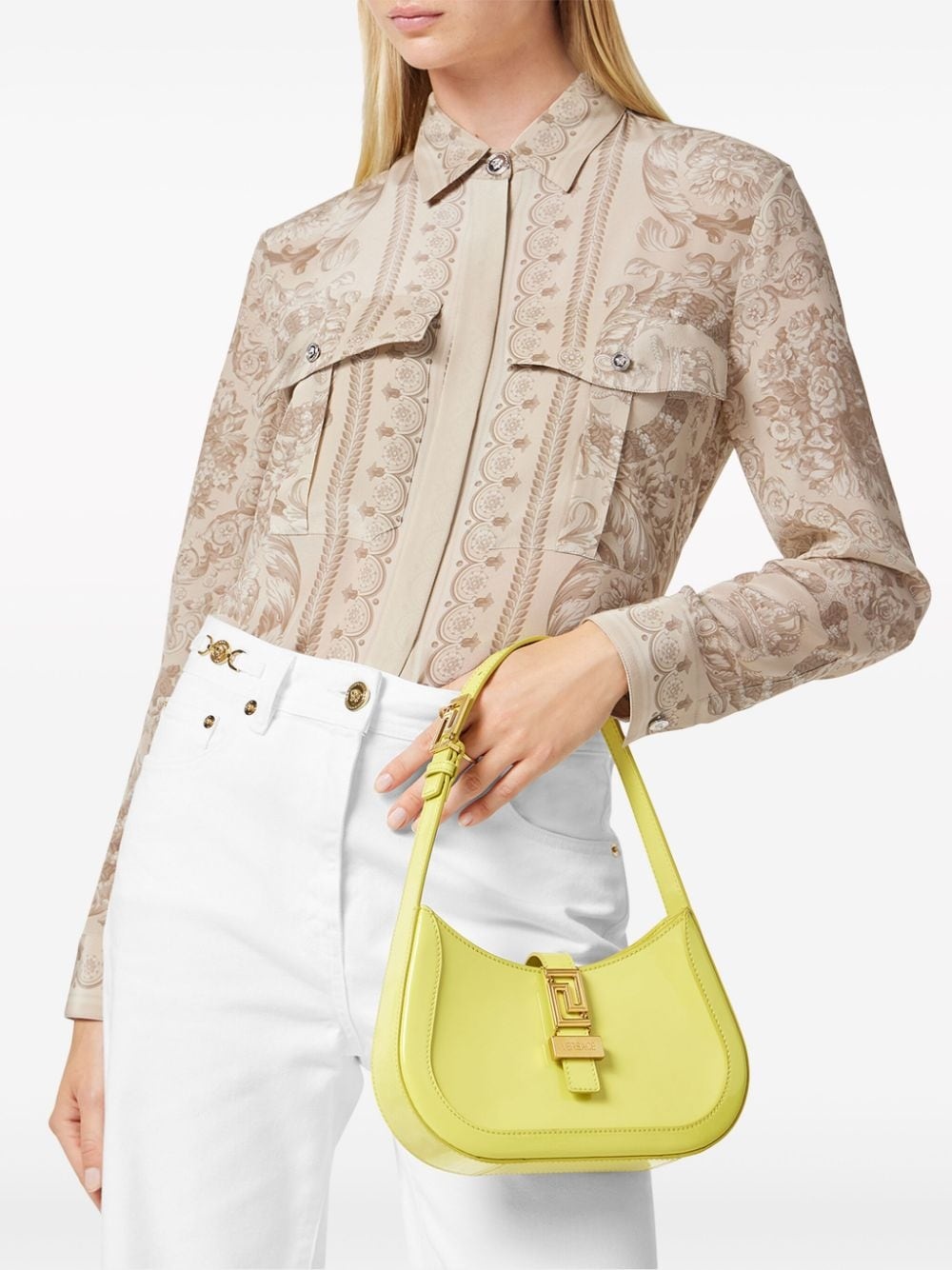 Greca-detail leather shoulder bag - 2
