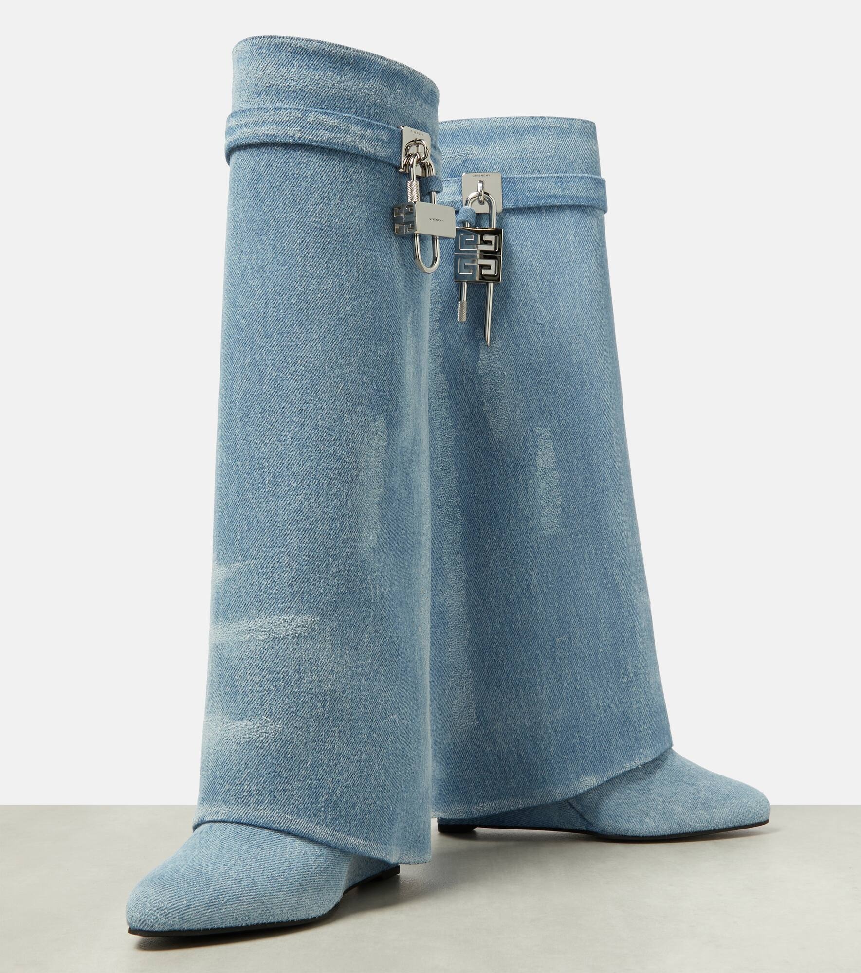 Shark Lock denim knee-high boots - 5