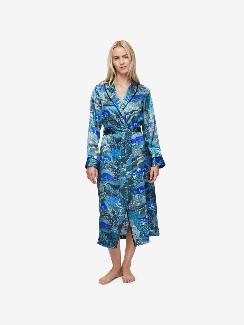 Women's Long Dressing Gown Brindisi 86 Silk Satin Multi - 3