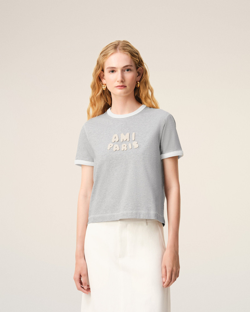 AMI Paris GREY COTTON AMI PARIS KNITTED PATCH T-SHIRT outlook