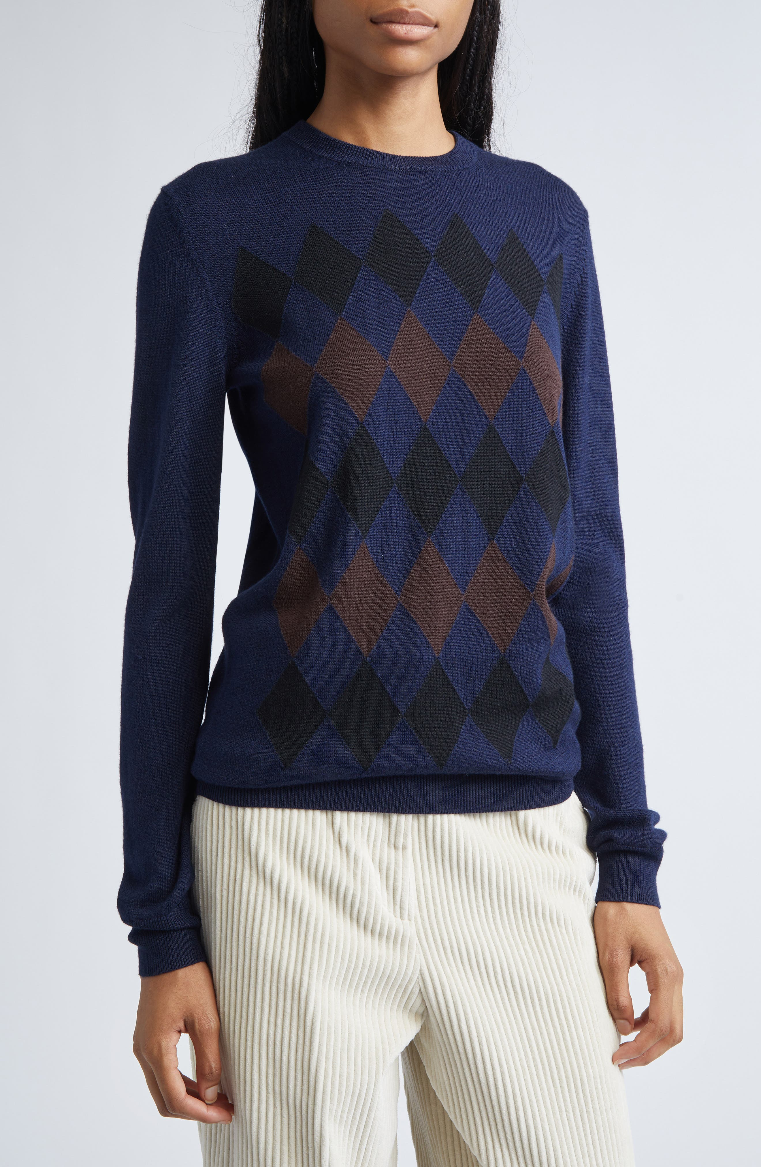 Proenza Schouler Vivian Argyle Merino Wool & Silk Sweater in Navy Multi at Nordstrom - 5