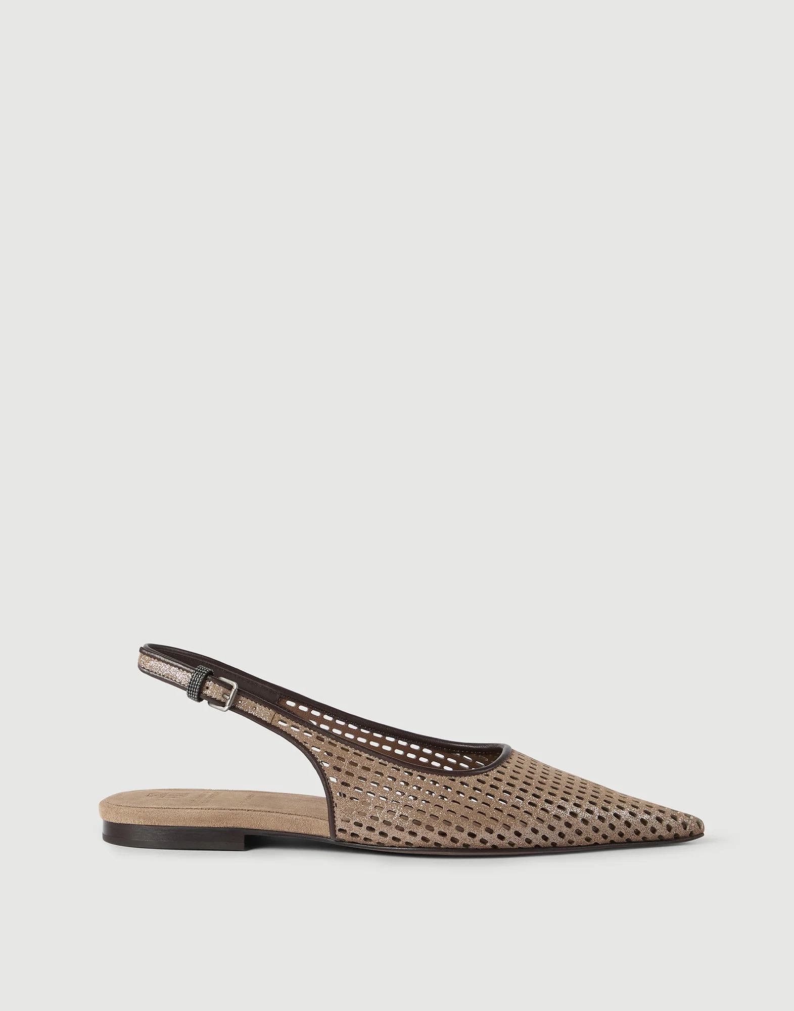 Sparkling leather net slingback flats with monili - 1