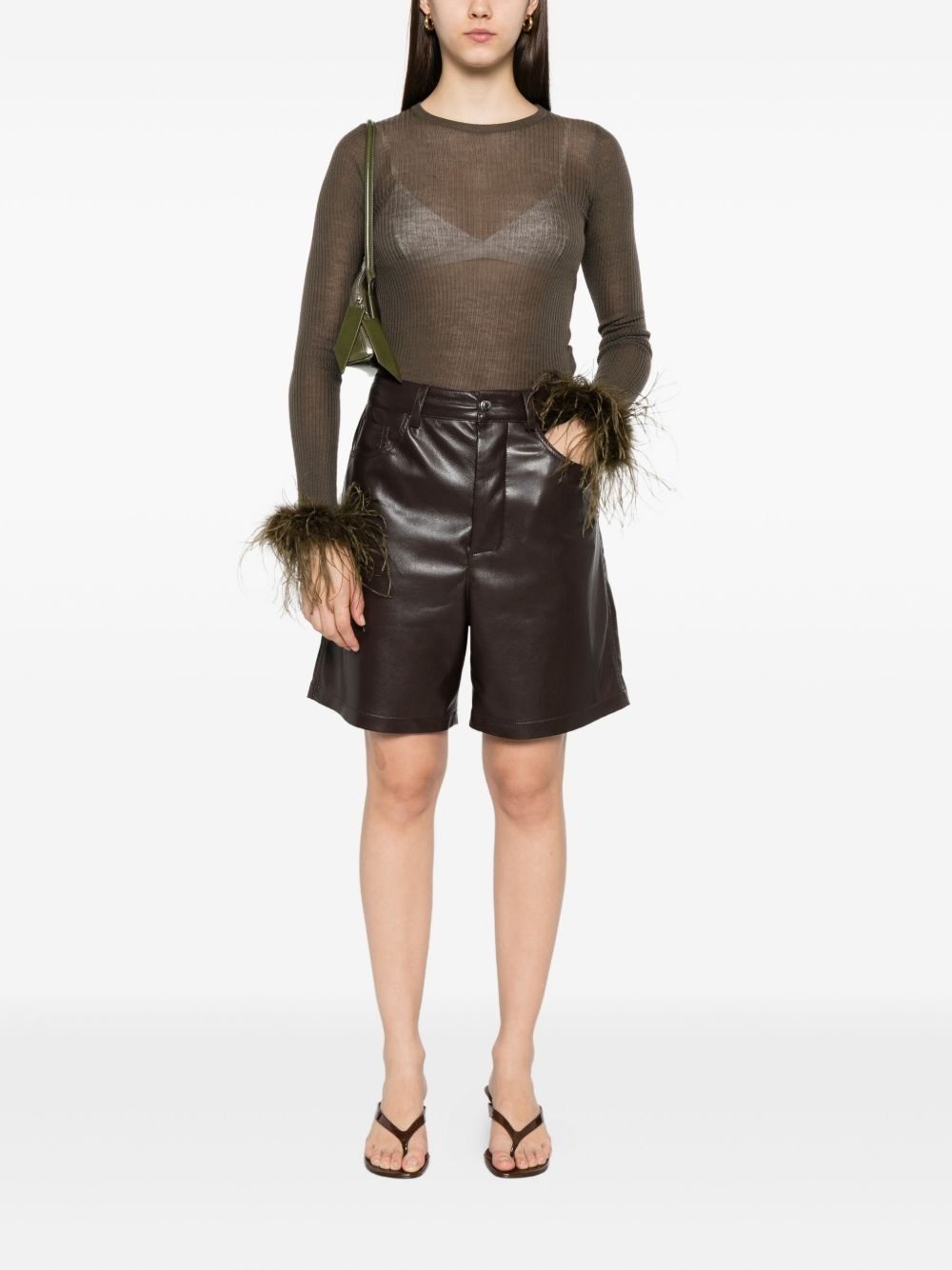 feather-trimmed long-sleeved T-shirt - 2