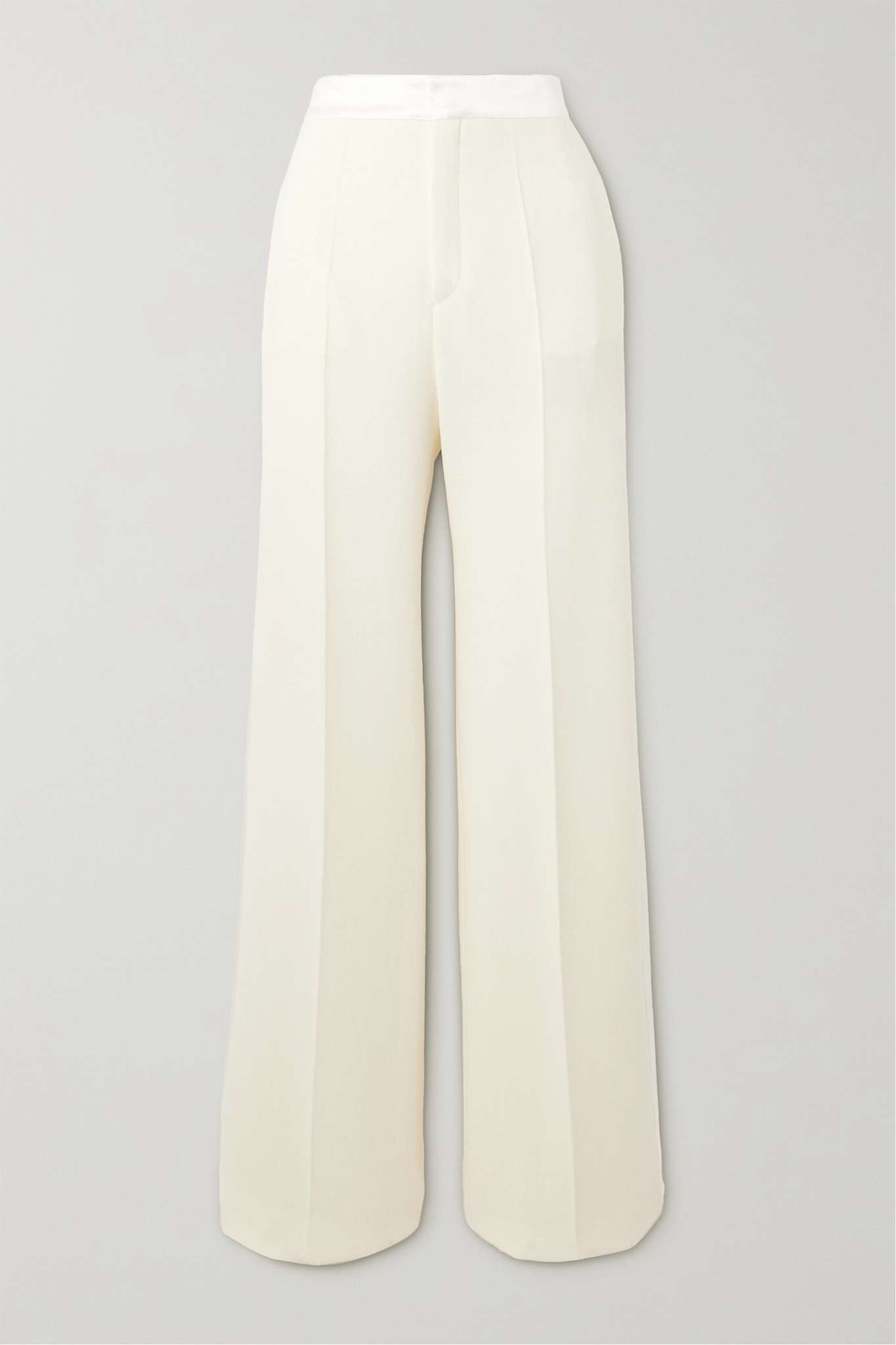 Satin-trimmed wool-crepe straight-leg pants - 1