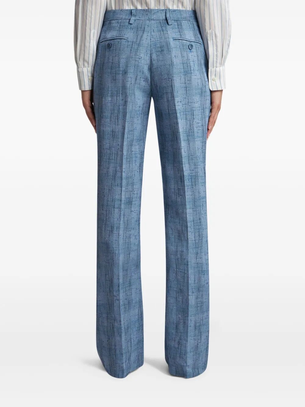 Etro Women Slubbed Check Motif Linen-Blend Trousers - 5