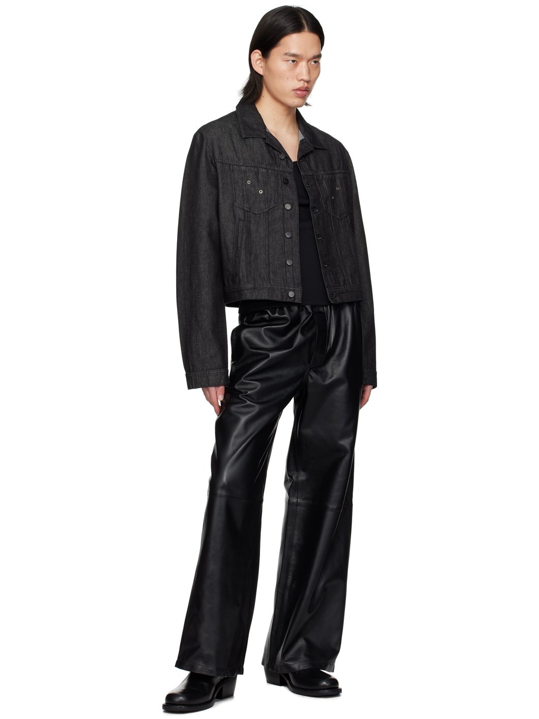 Black Buttoned Denim Jacket - 4