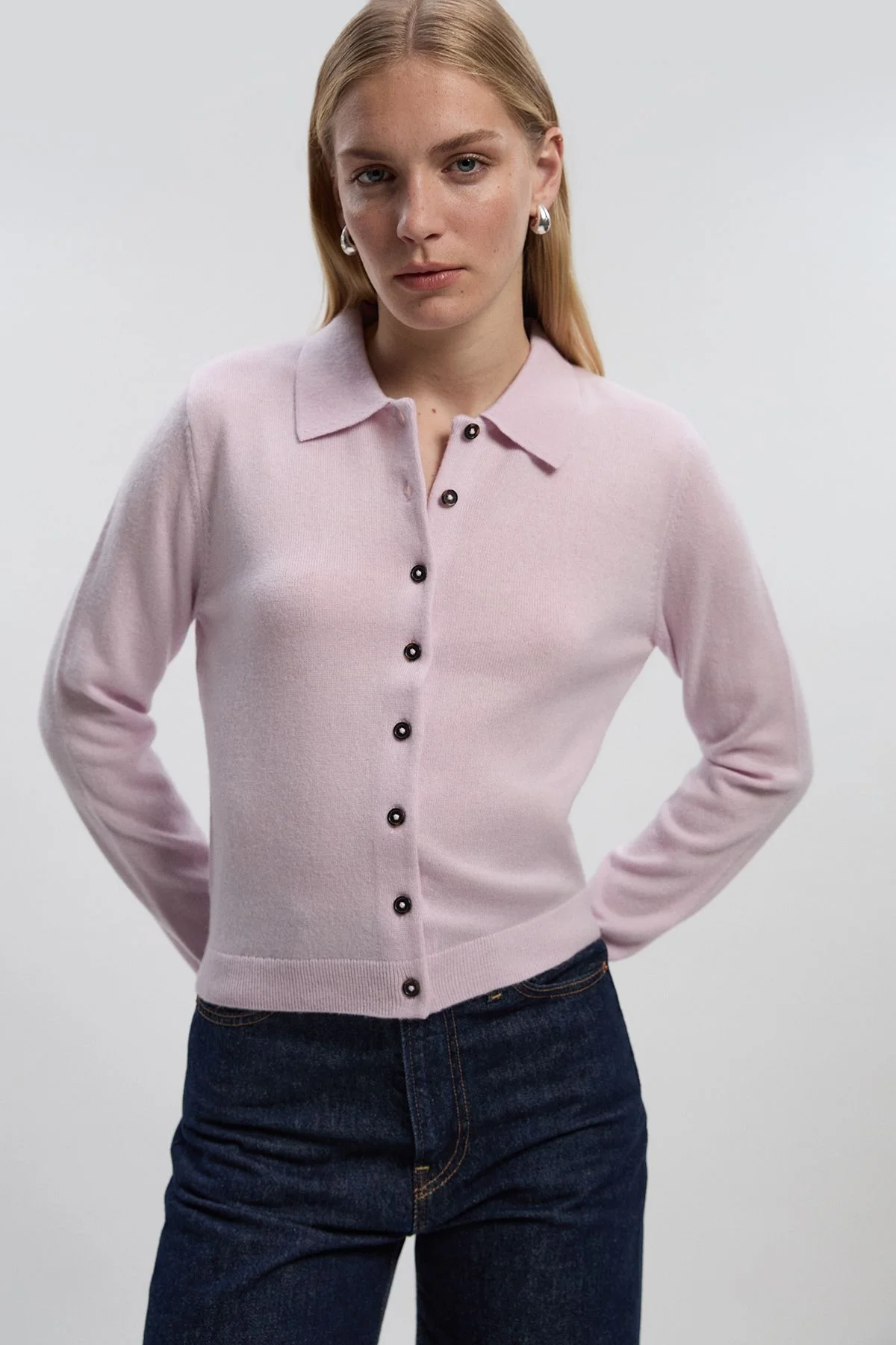 Wool Blend Knit Collar Cardigan - 1