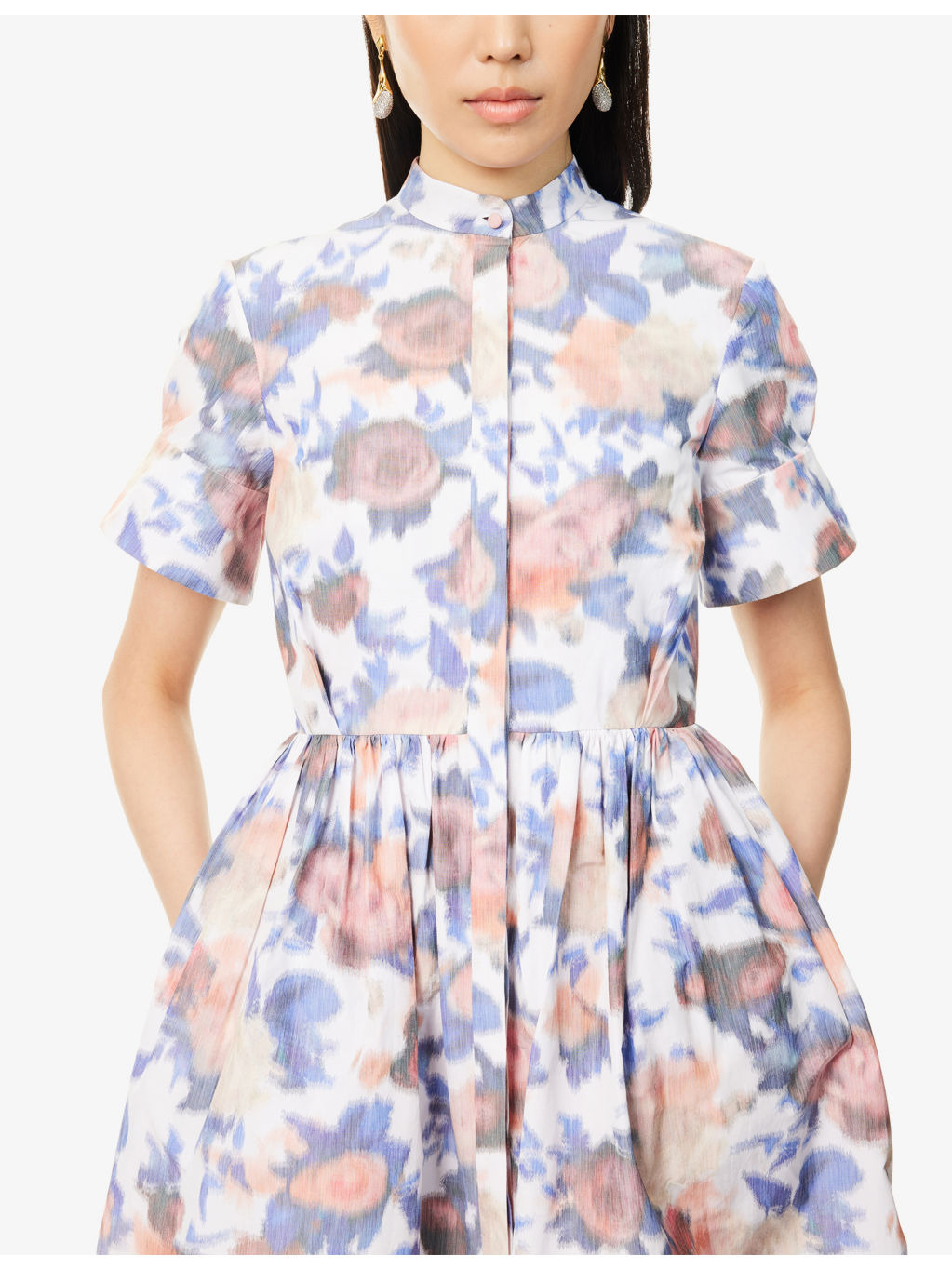 Floral Short-Sleeves Cotton-Blend Midi Dress - 5