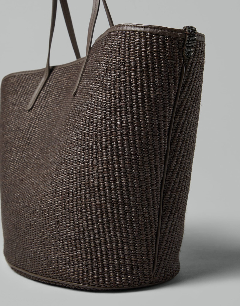 Techno cotton raffia shopper bag with monili 3