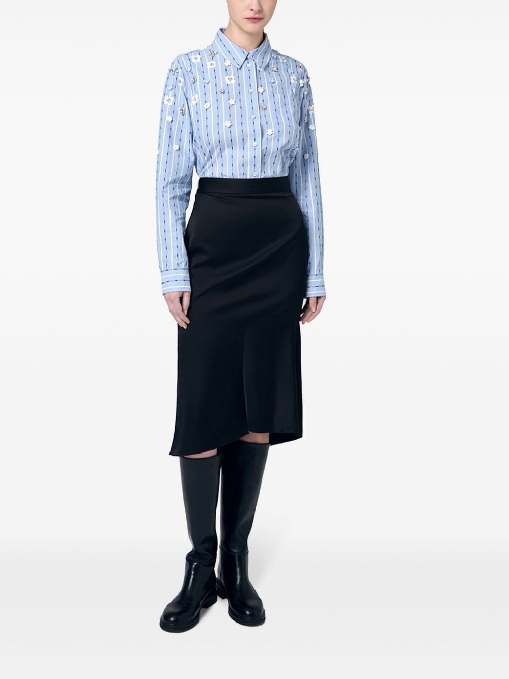 floral-appliqué striped shirt - 2