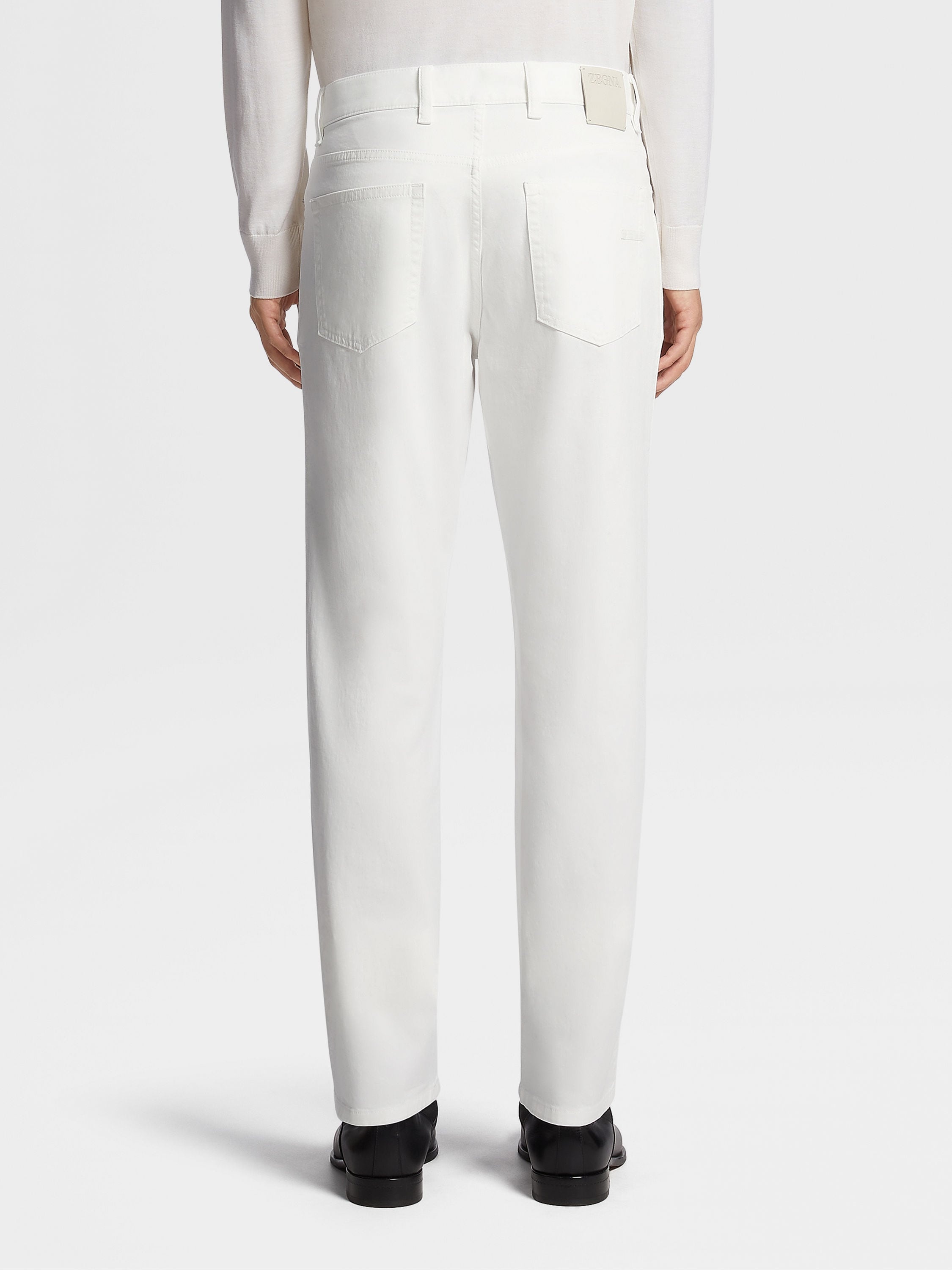 WHITE STRETCH COTTON ROCCIA JEANS - 3
