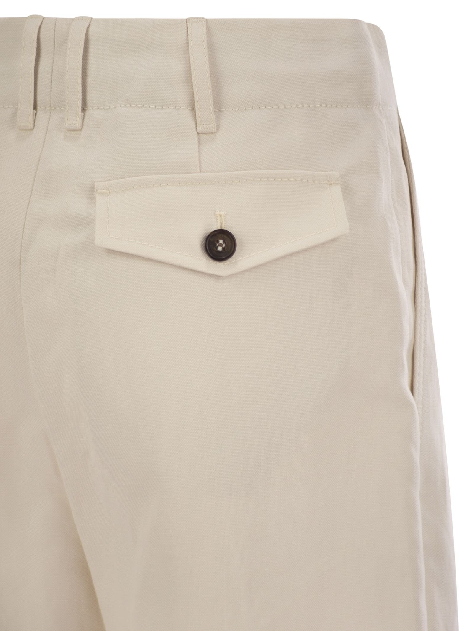 Brunello Cucinelli Women Pleated Chino Trousers In Cotton Canvas And Linen - 4